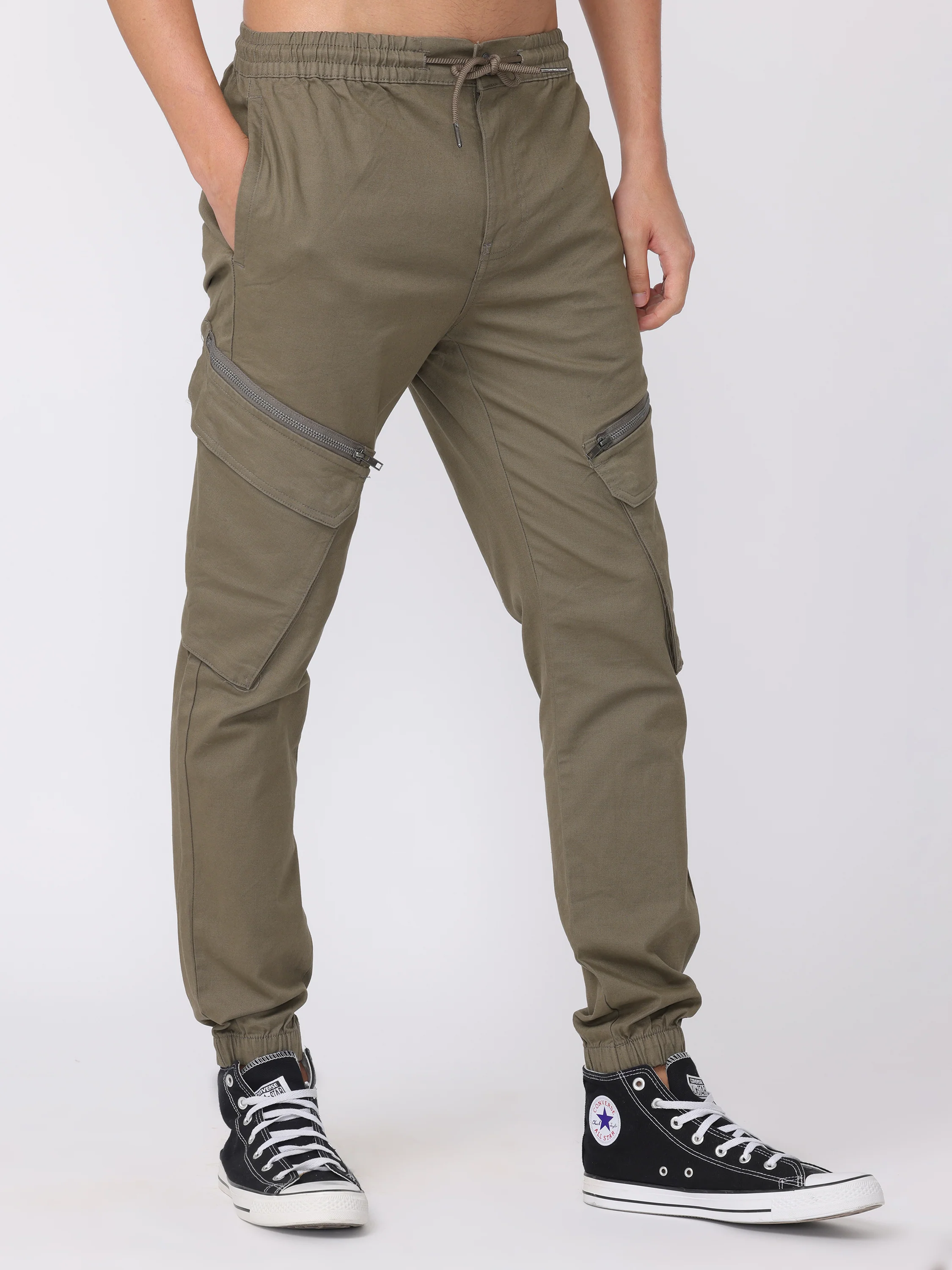 Men Olive Regular Fit Cargo Pants - Image 5