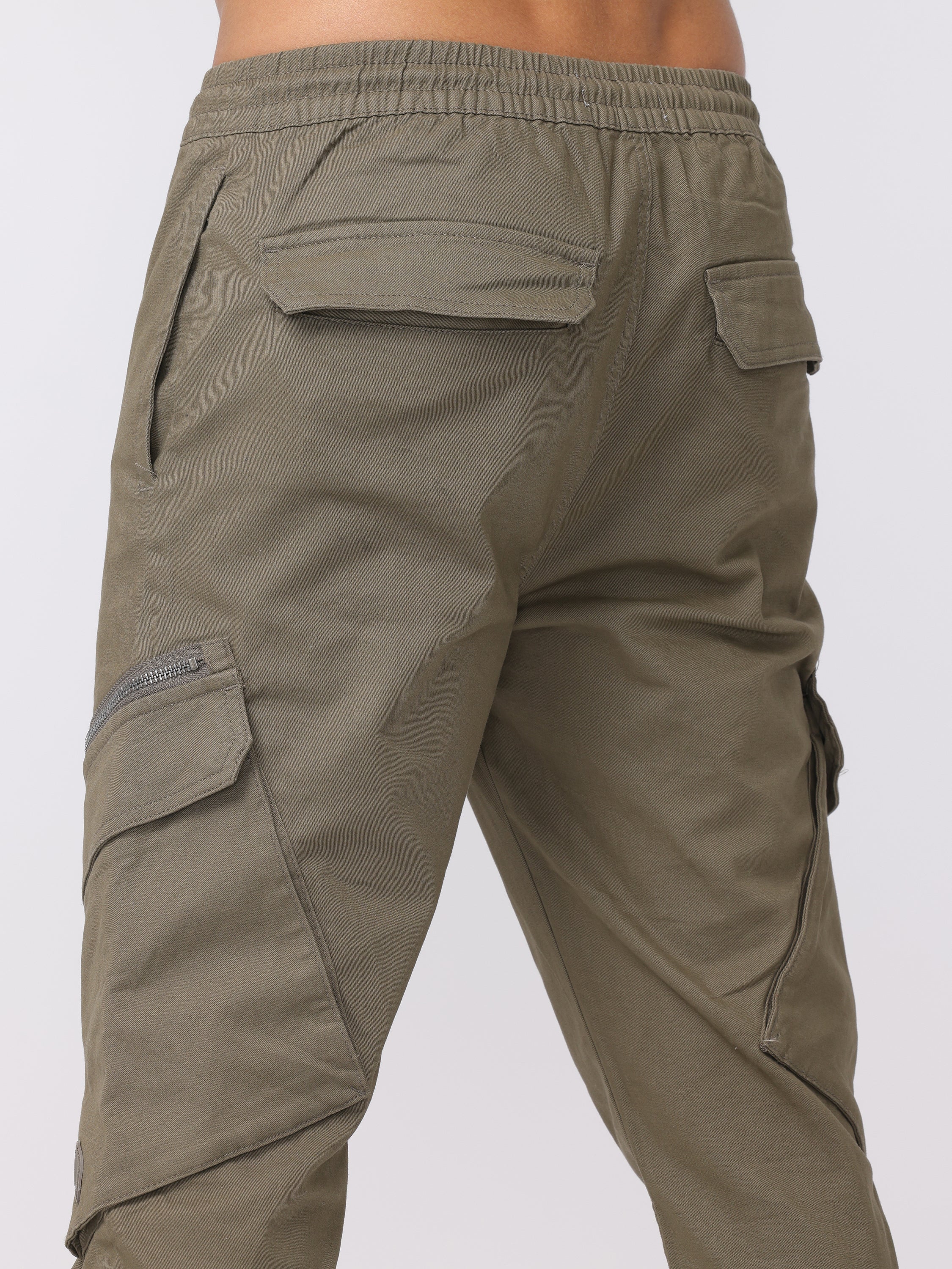 Men Olive Regular Fit Cargo Pants - Image 6