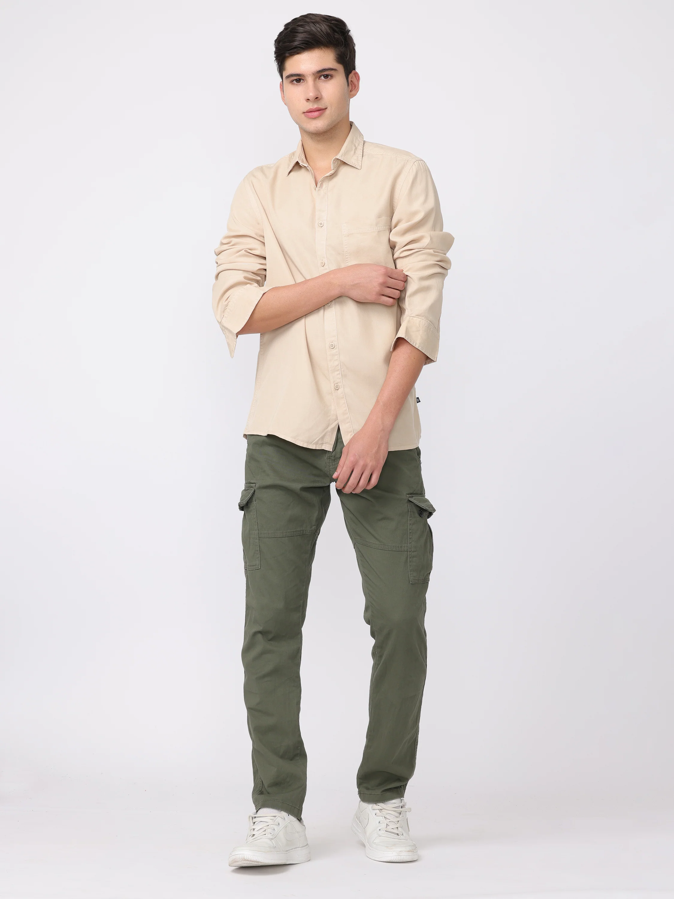 Men Olive Regular Fit Cargo Pants - Image 2