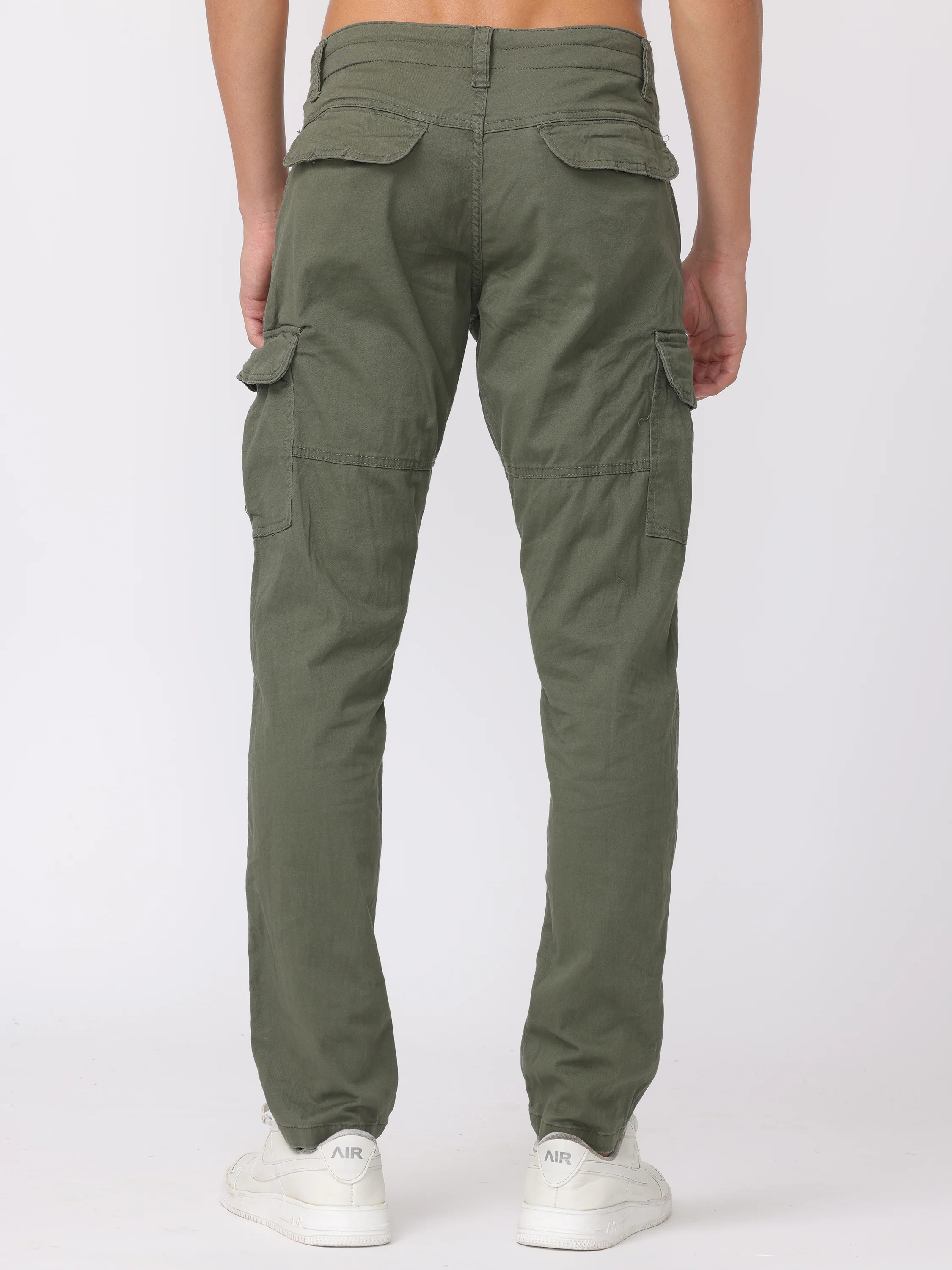 Men Olive Regular Fit Cargo Pants - Image 5