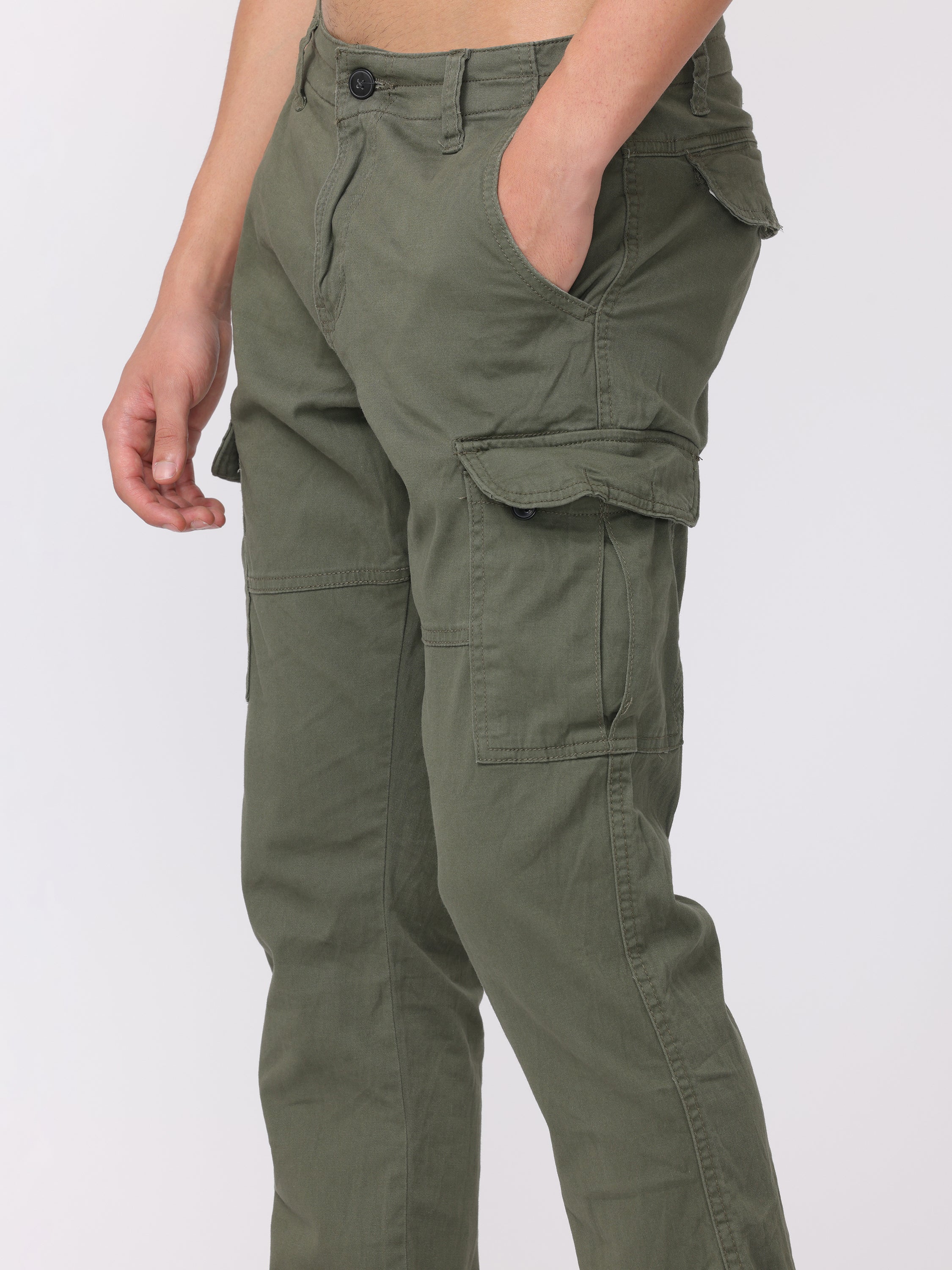 Men Olive Regular Fit Cargo Pants - Image 6
