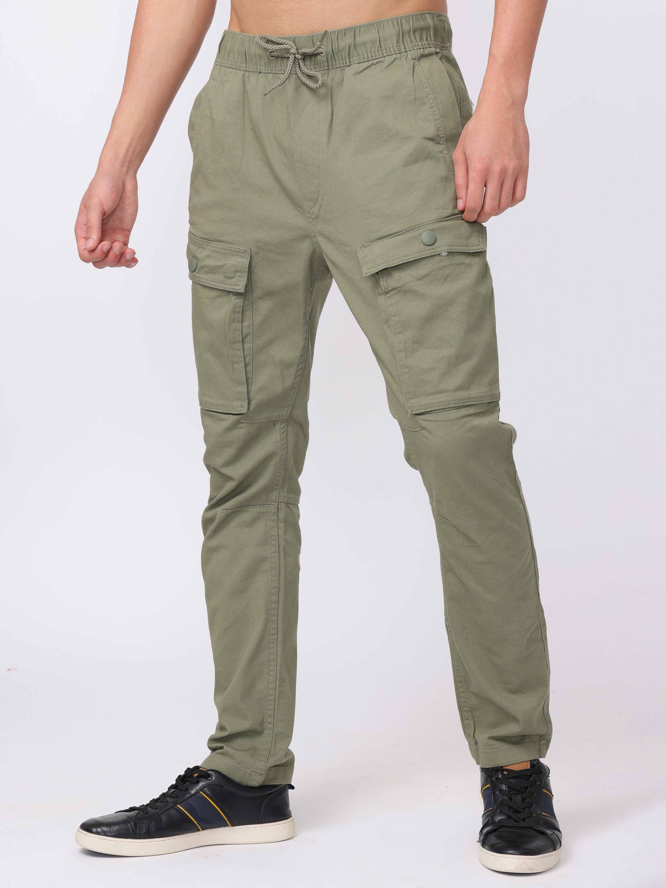 Men Olive Regular Fit Cargo Pants - Image 3