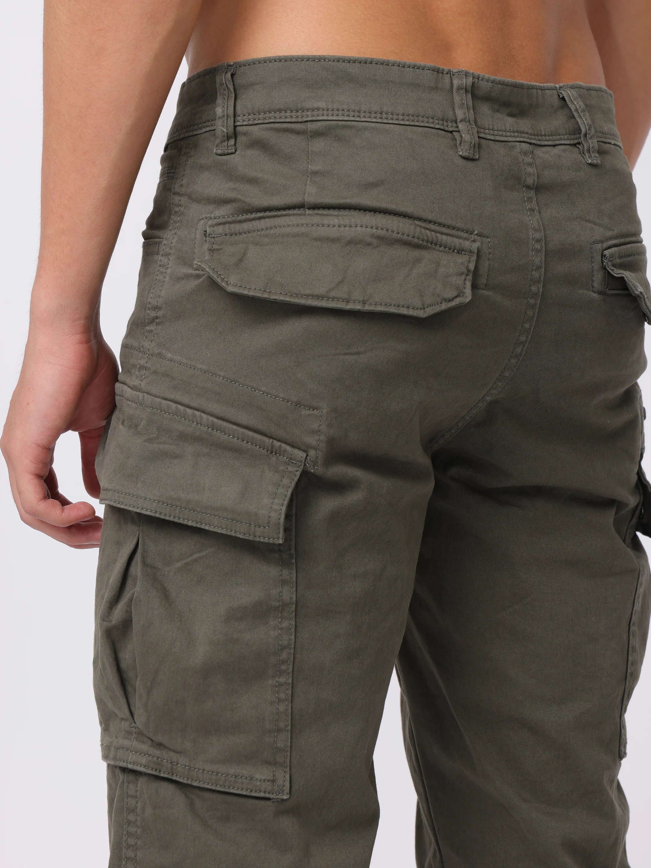 Men Olive Regular Fit Cargo Pants - Image 6