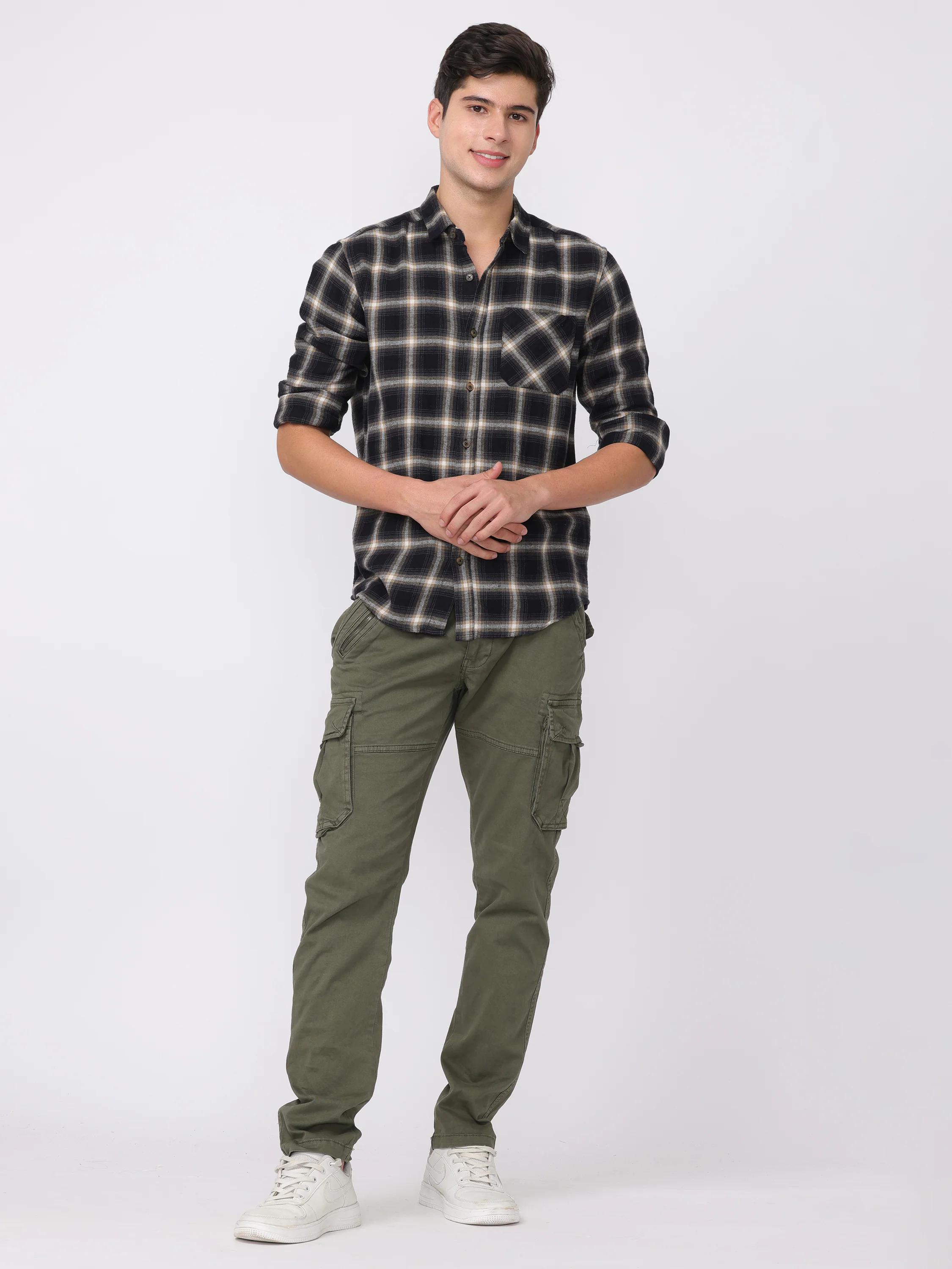 Men Olive Regular Fit Cargo Pants - Image 2