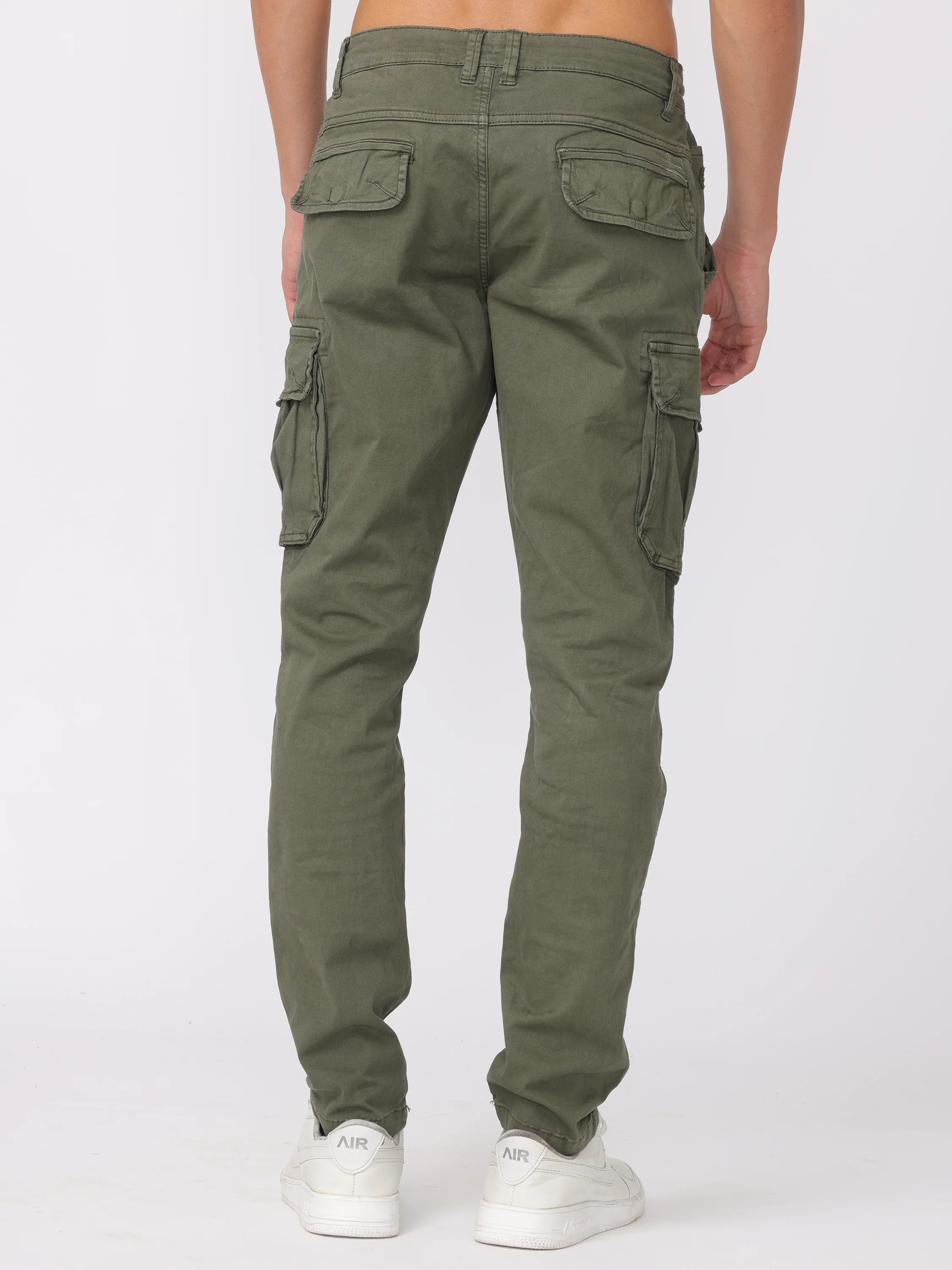 Men Olive Regular Fit Cargo Pants - Image 4
