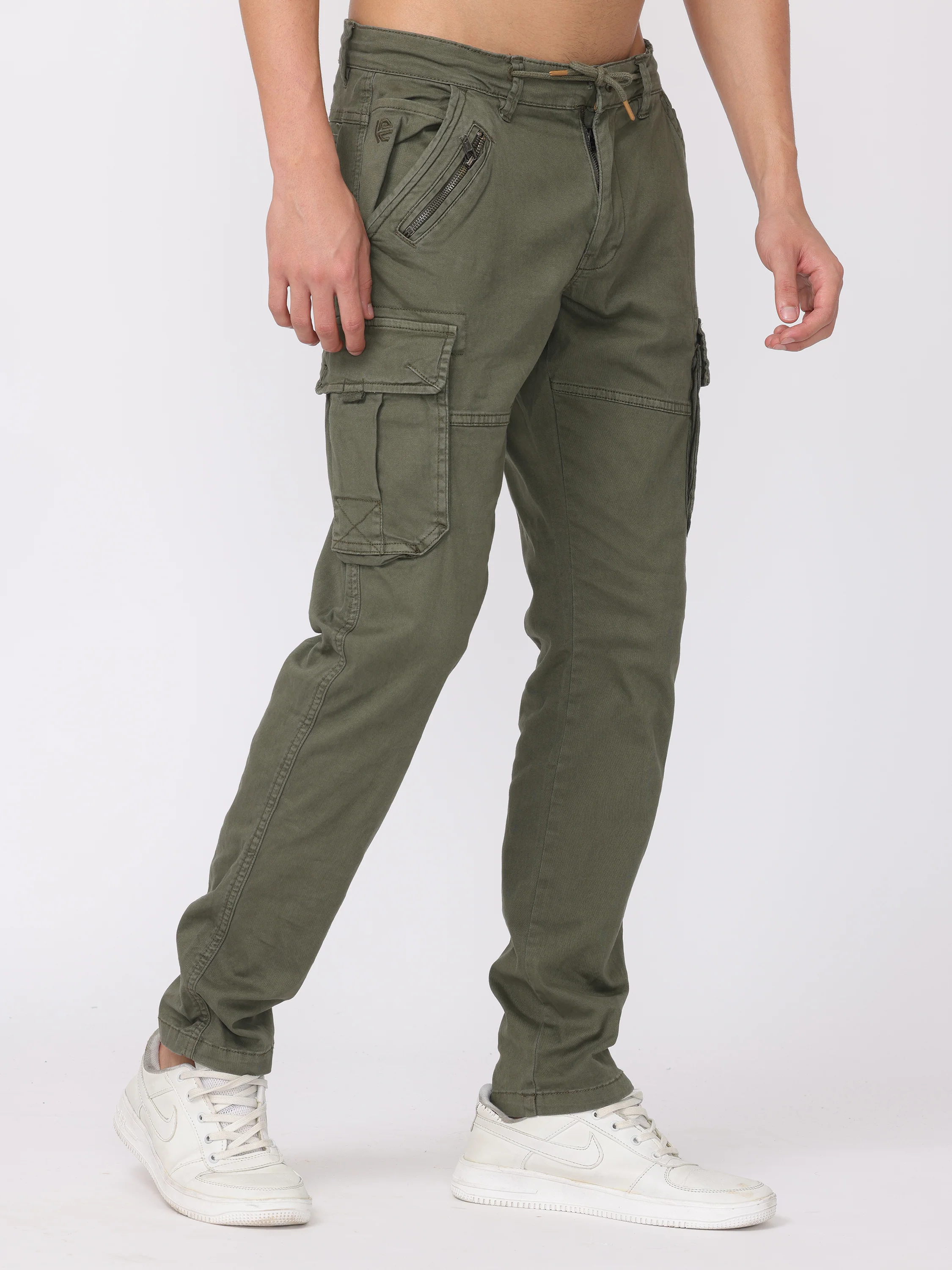 Men Olive Regular Fit Cargo Pants - Image 5