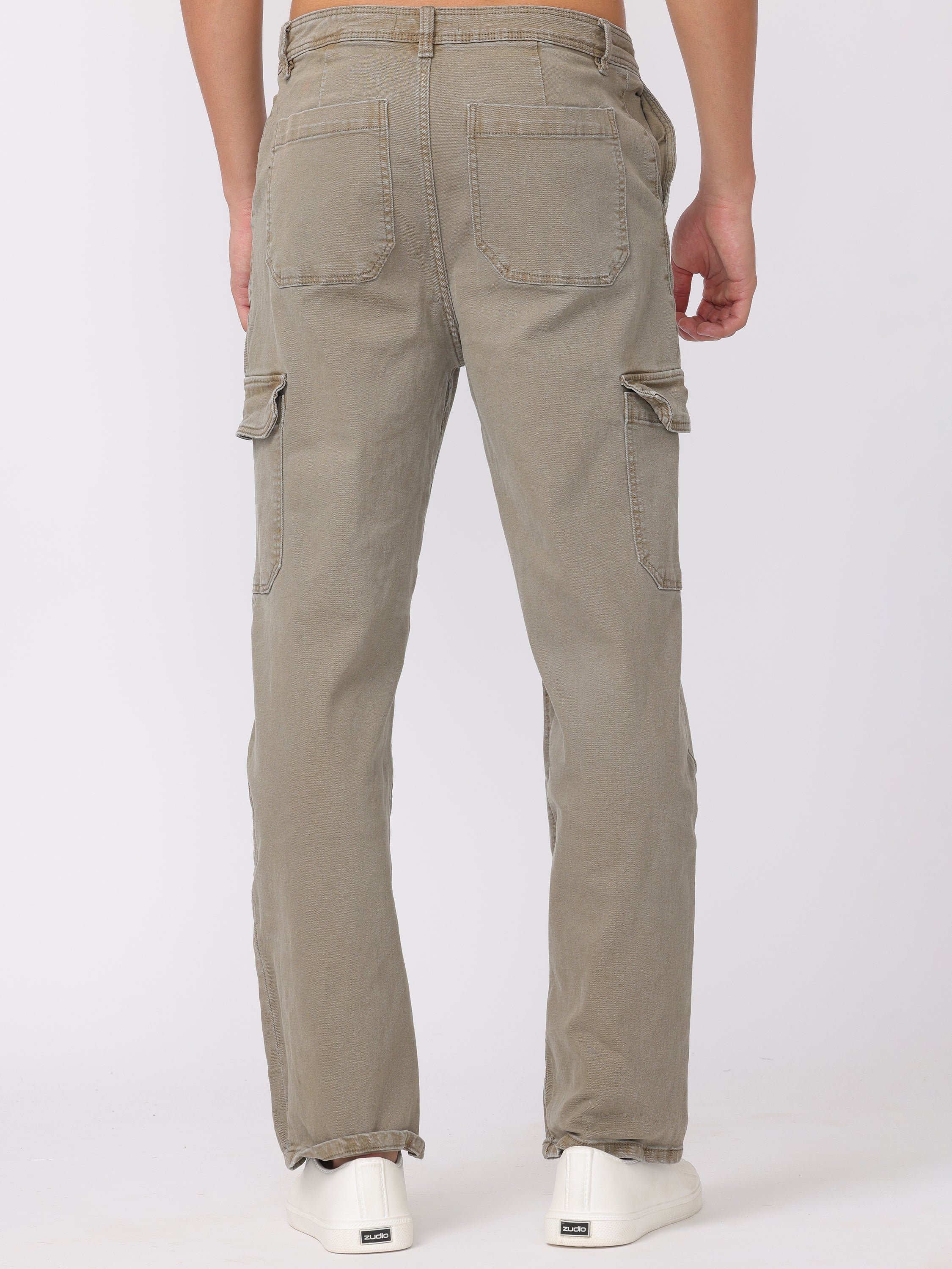Men Washed Olive Straight Fit Cargo Pants - Image 4
