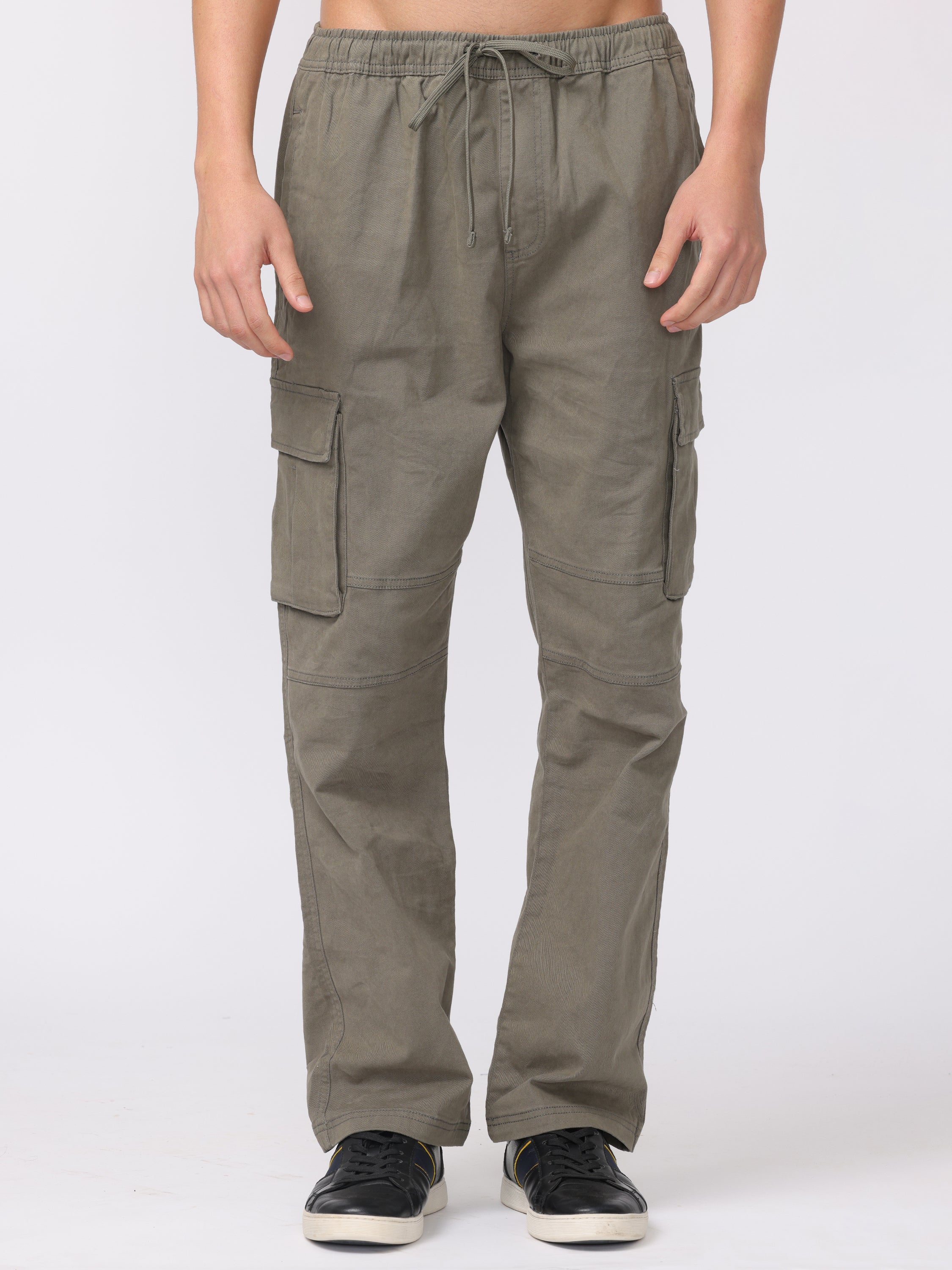 Men Olive Regular Fit Cargo Pants - Image 3