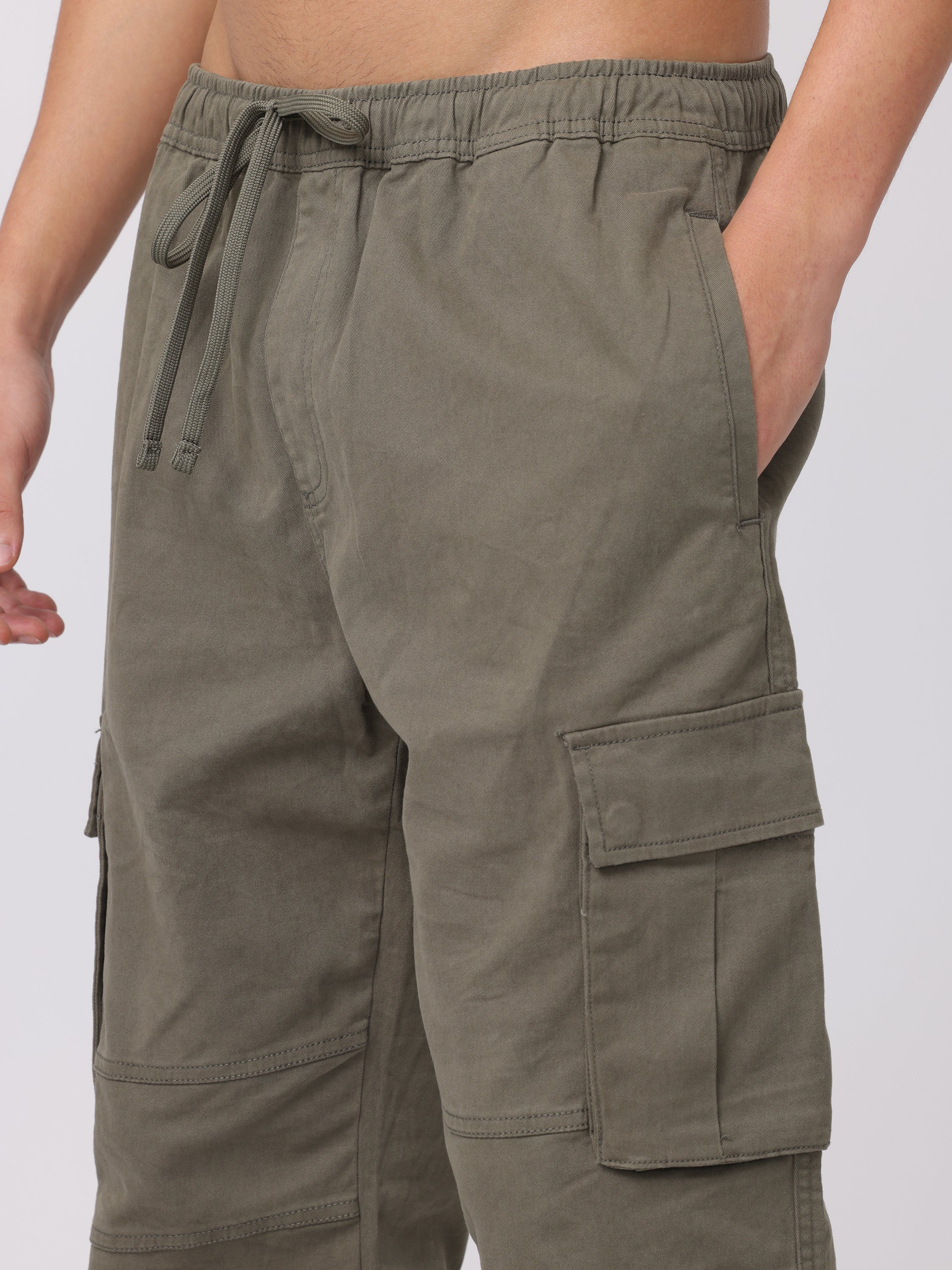 Men Olive Regular Fit Cargo Pants - Image 6