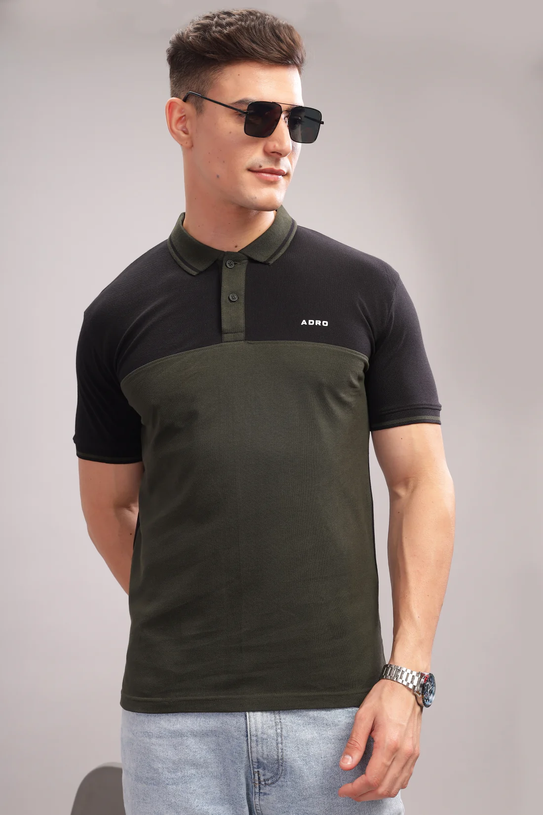 Men Olive Regular Fit Polo T-Shirt - Image 5