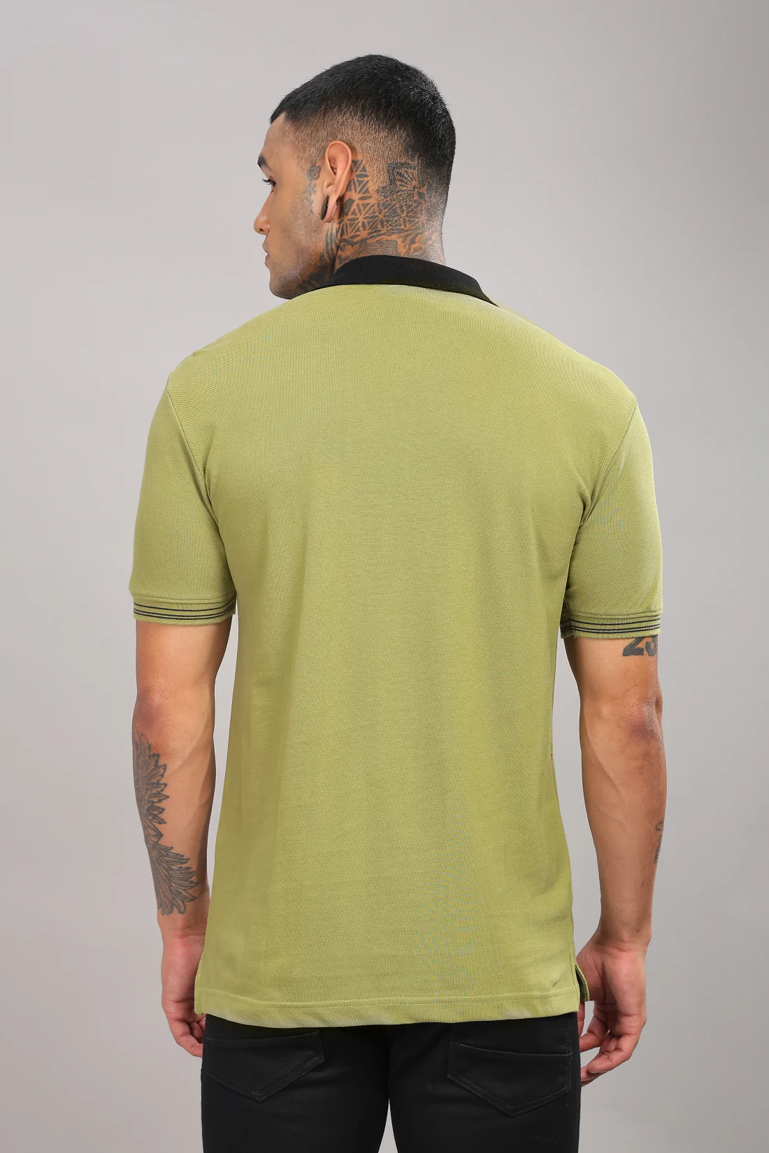 Men Olive Regular Fit Polo T-Shirt - Image 3