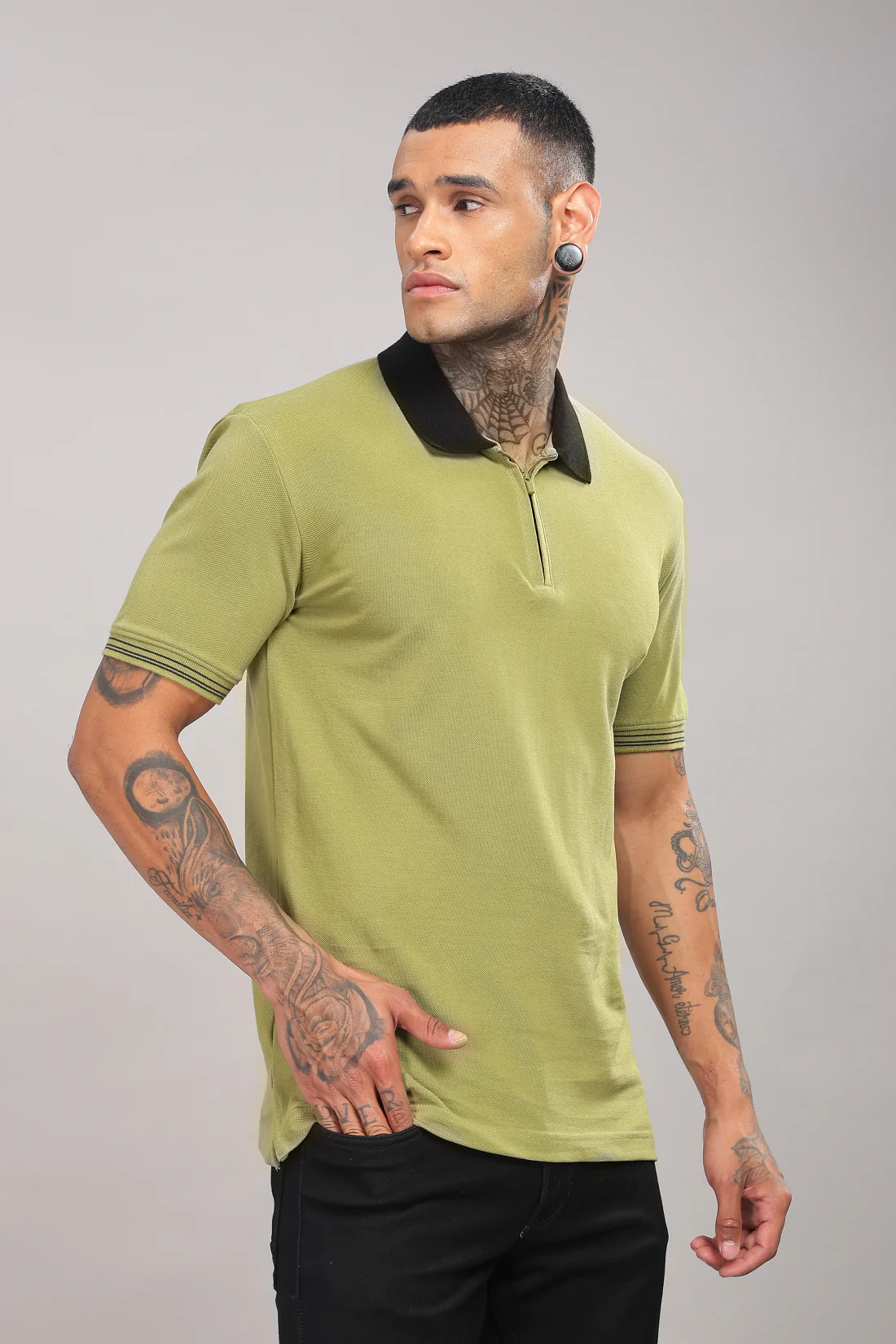 Men Olive Regular Fit Polo T-Shirt - Image 4