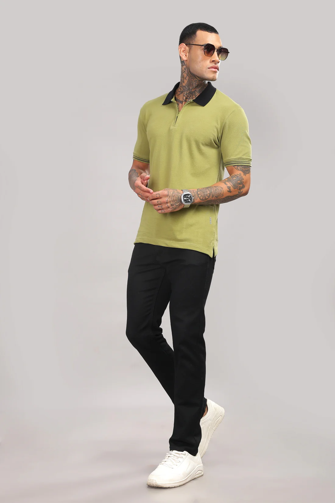 Men Olive Regular Fit Polo T-Shirt - Image 5