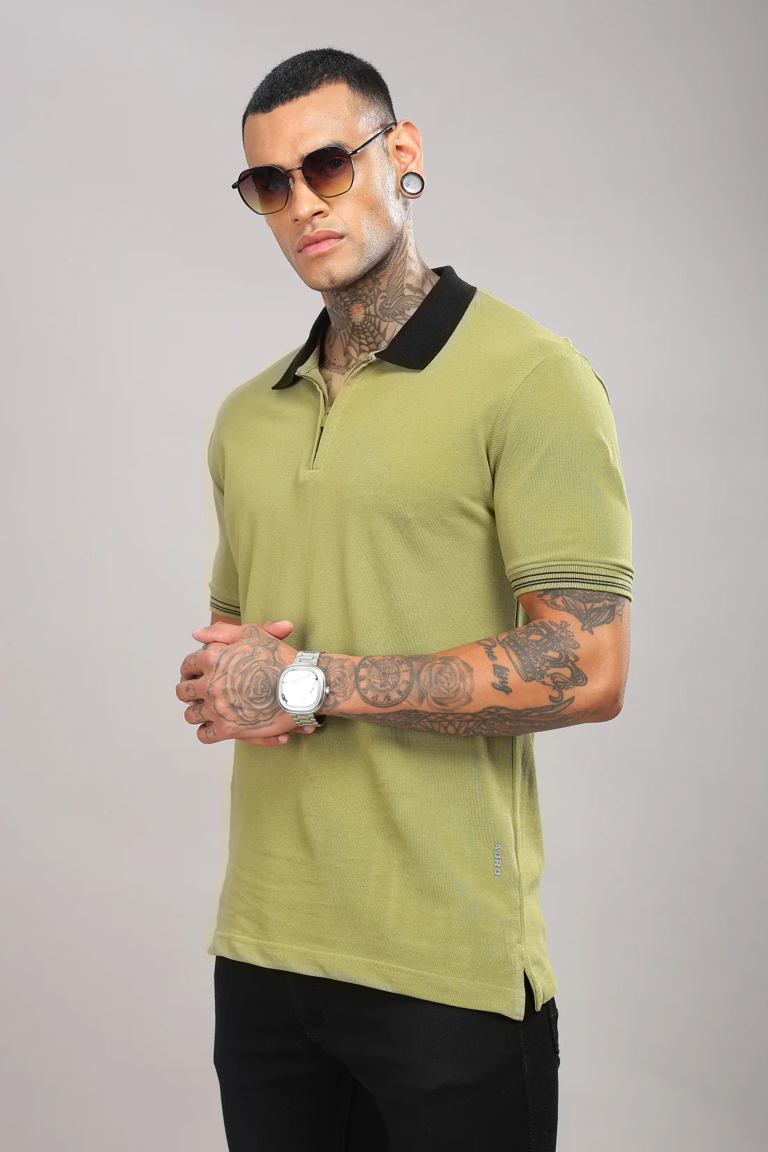 Men Olive Regular Fit Polo T-Shirt - Image 6