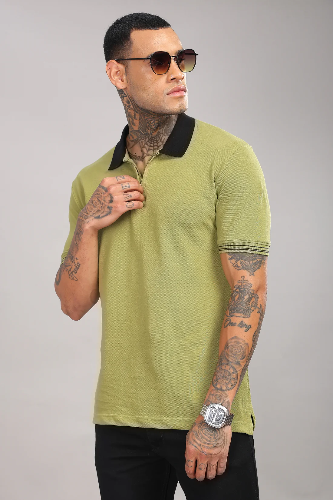 Men Olive Regular Fit Polo T-Shirt - Image 7