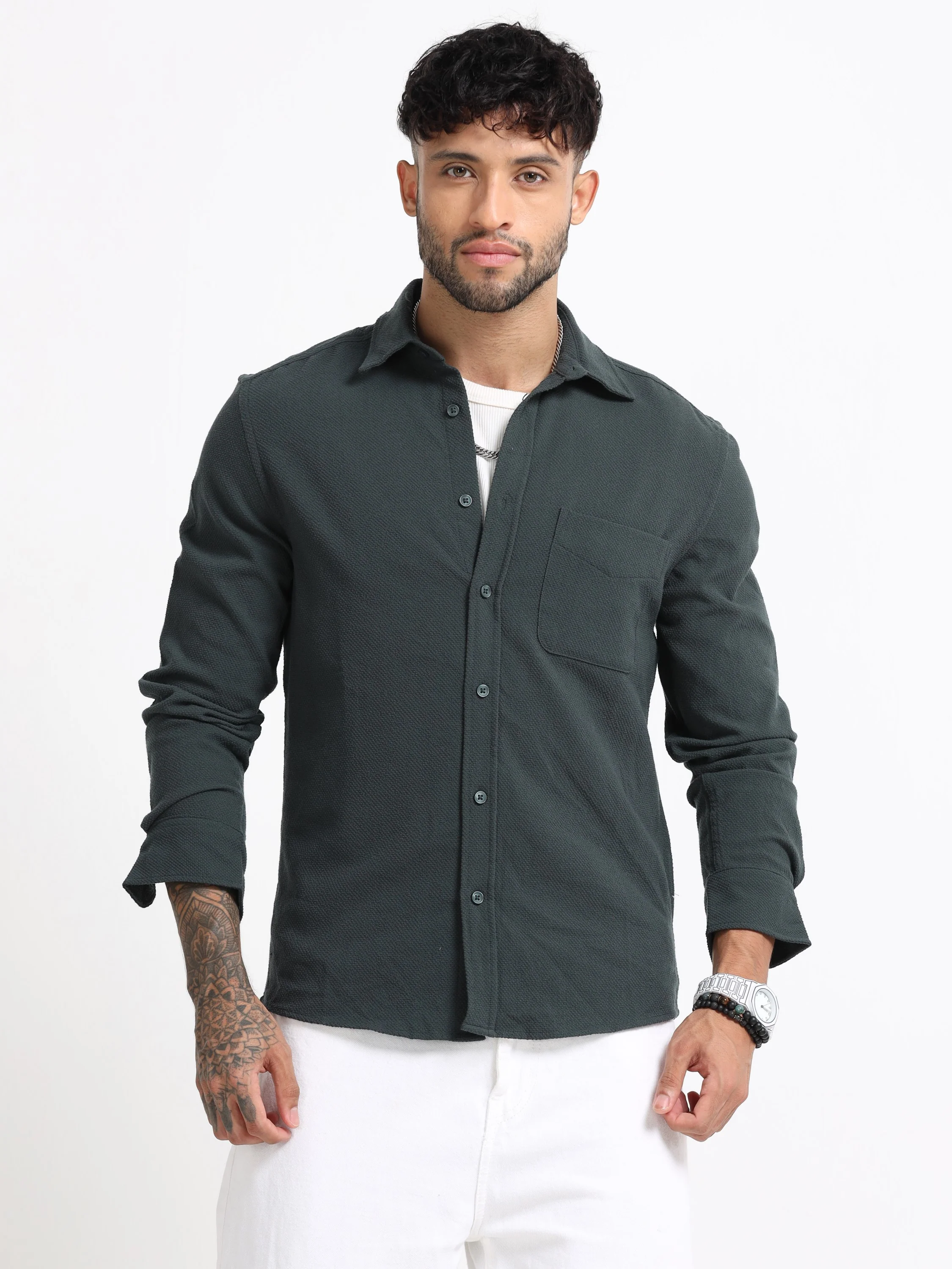 Men Olive Regular Fit Shirt - Image 3