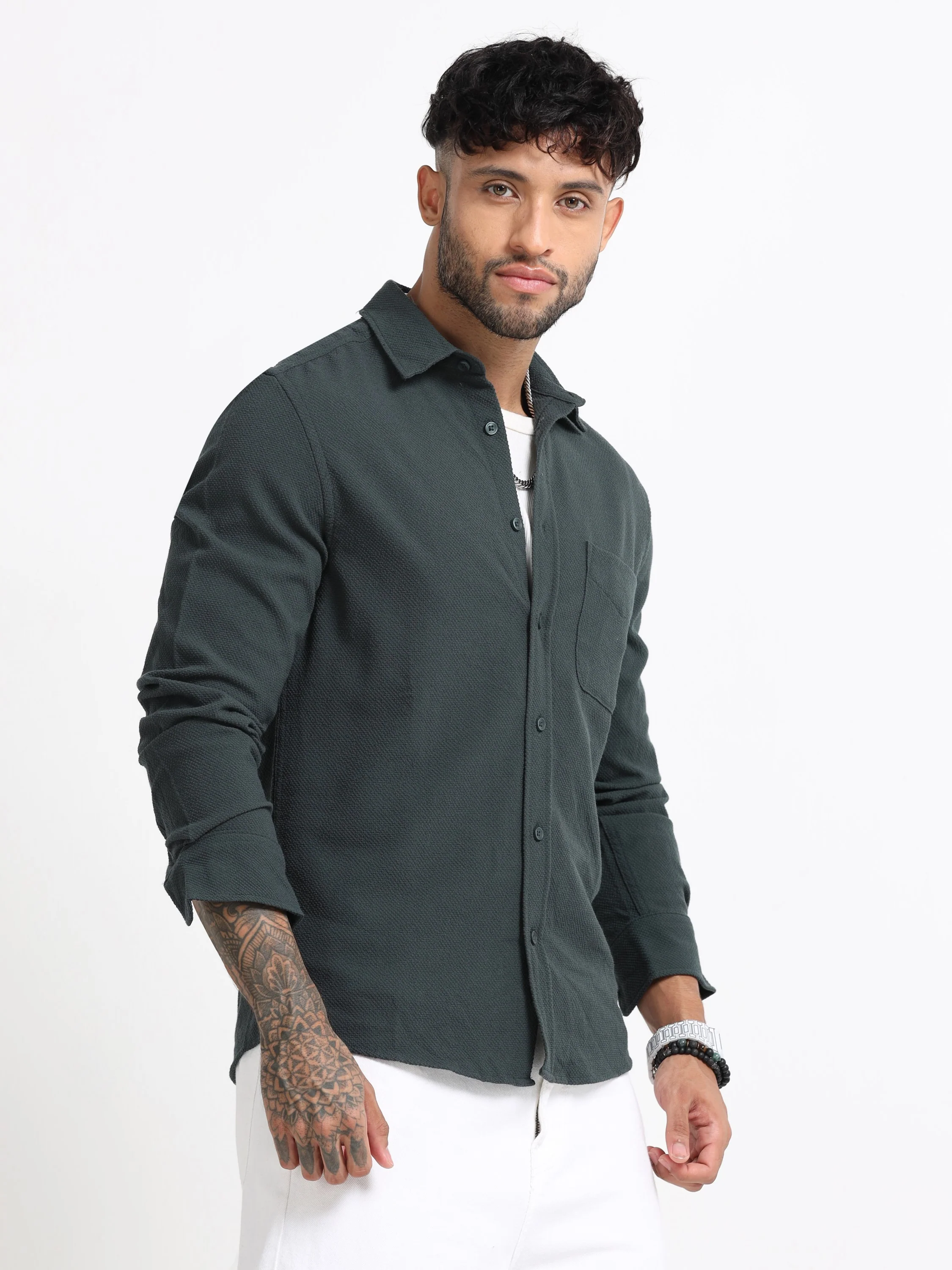 Men Olive Regular Fit Shirt - Image 6