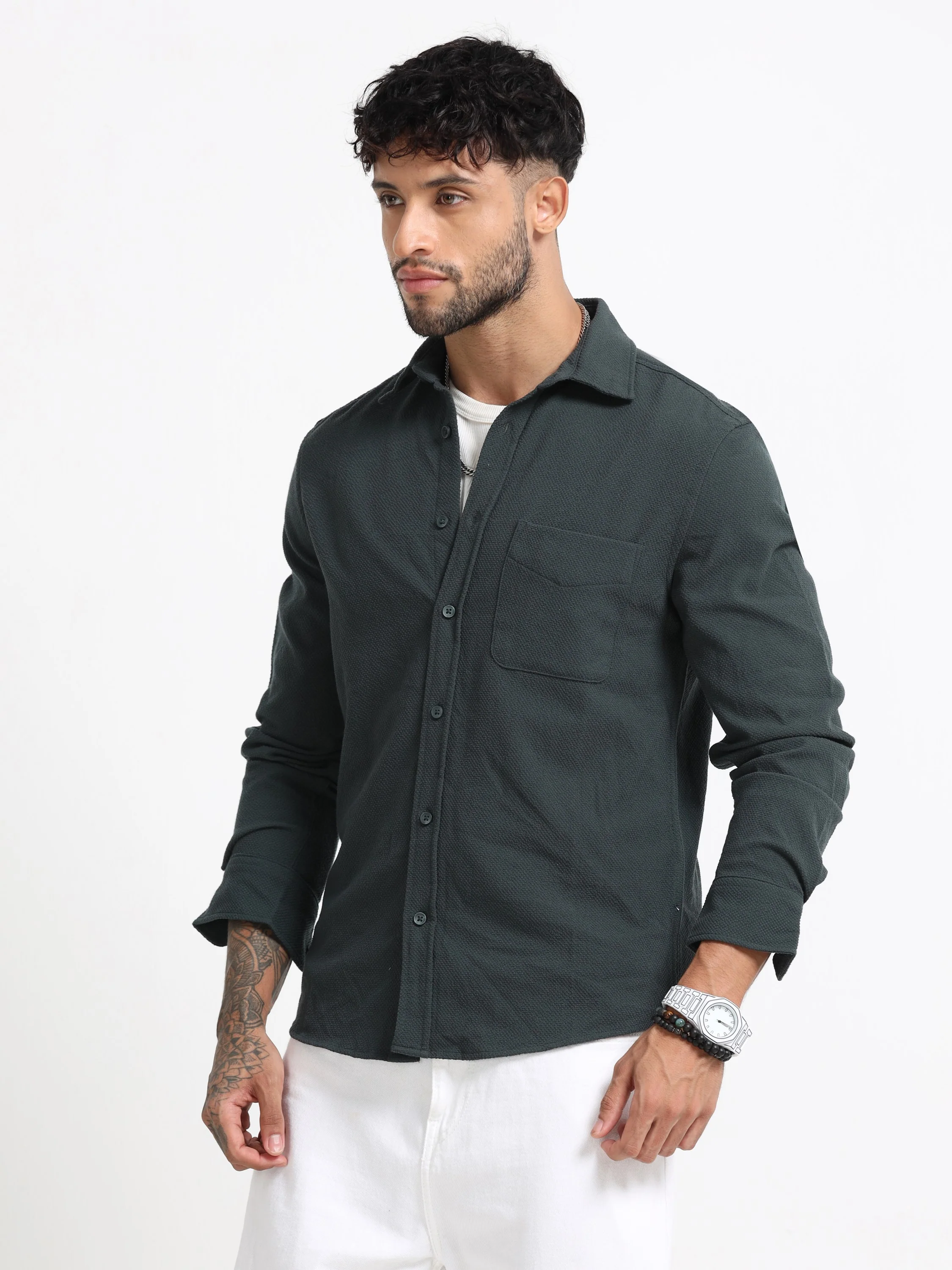 Men Olive Regular Fit Shirt - Image 7