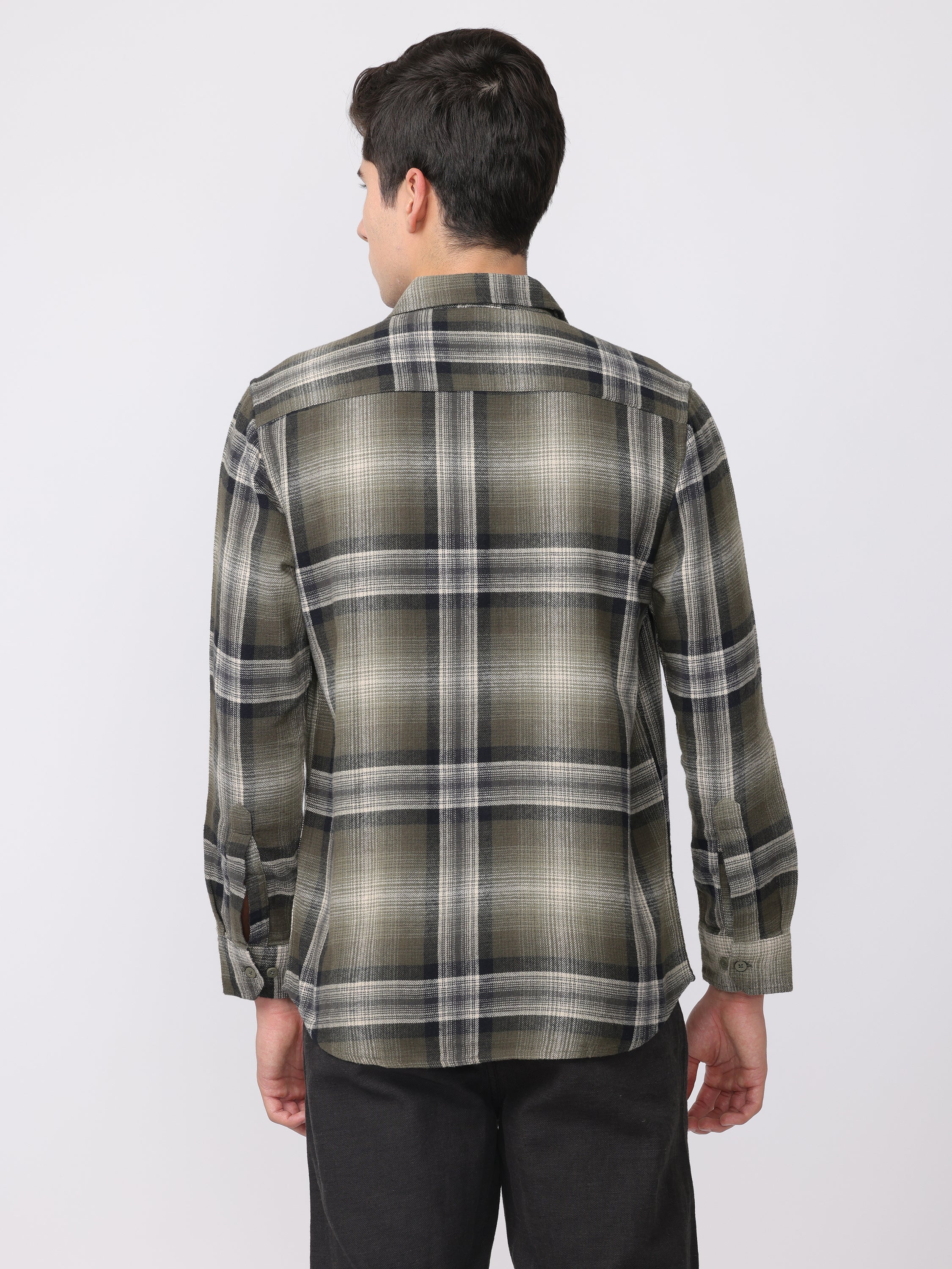 Men Olive Regular Fit Checked Shirt - Image 4