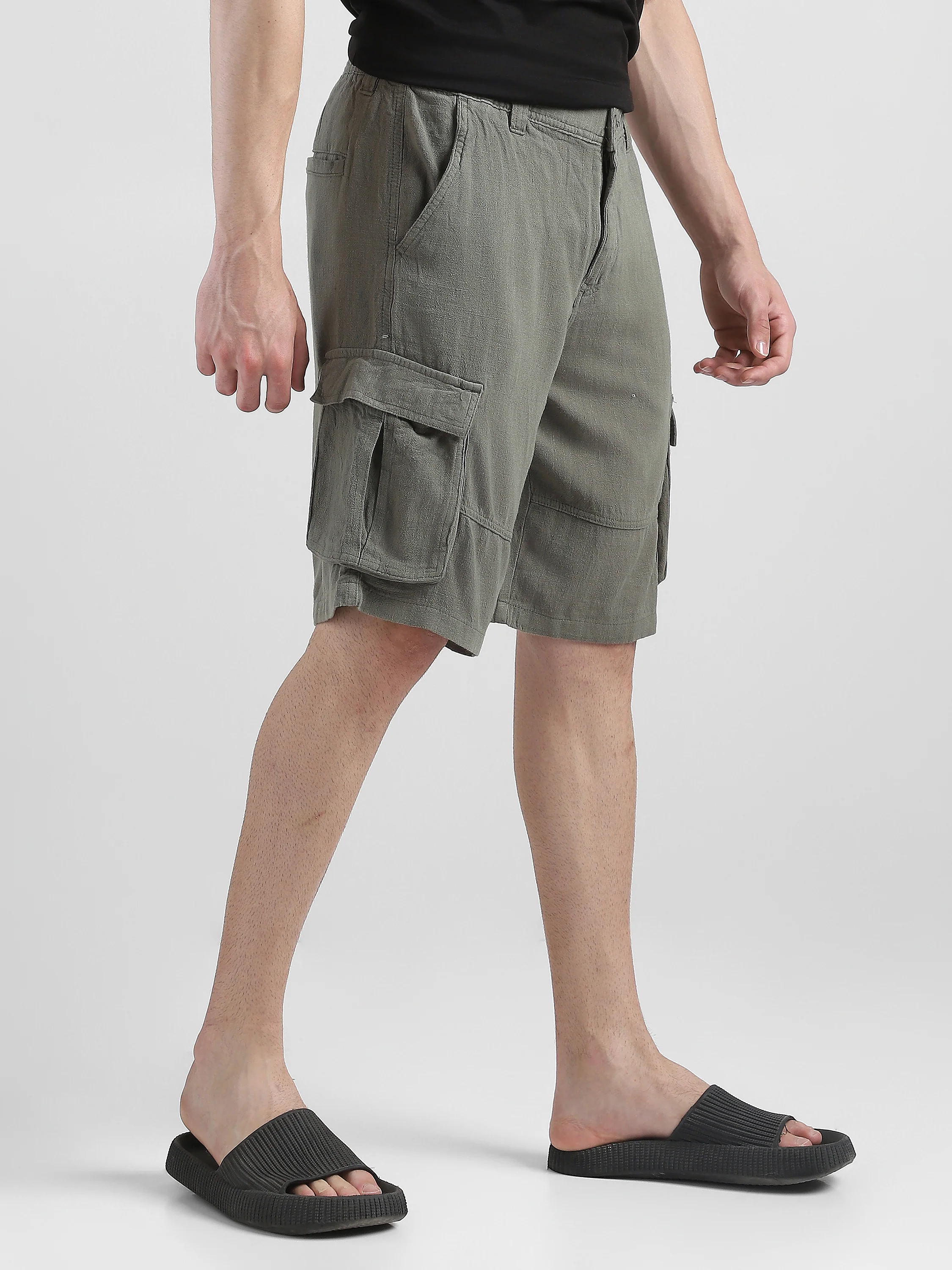 Men Olive Cargo Shorts
