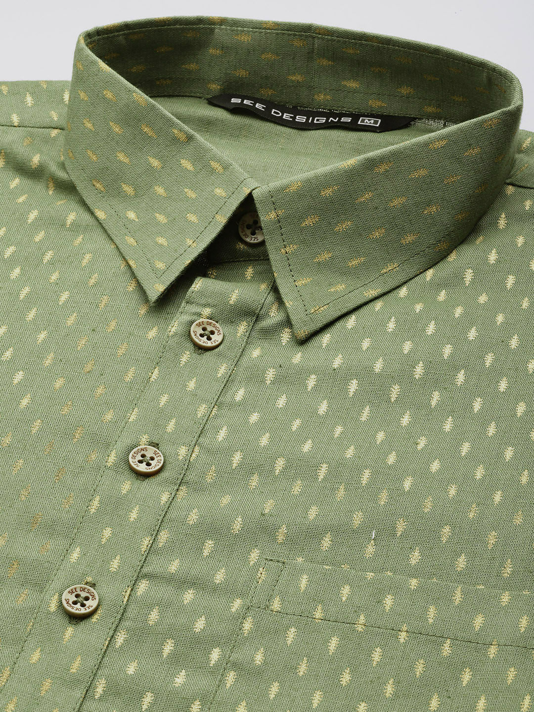 Men Olive Regular Pure Cotton Pathani Printed Men'S Kurta - Image 4