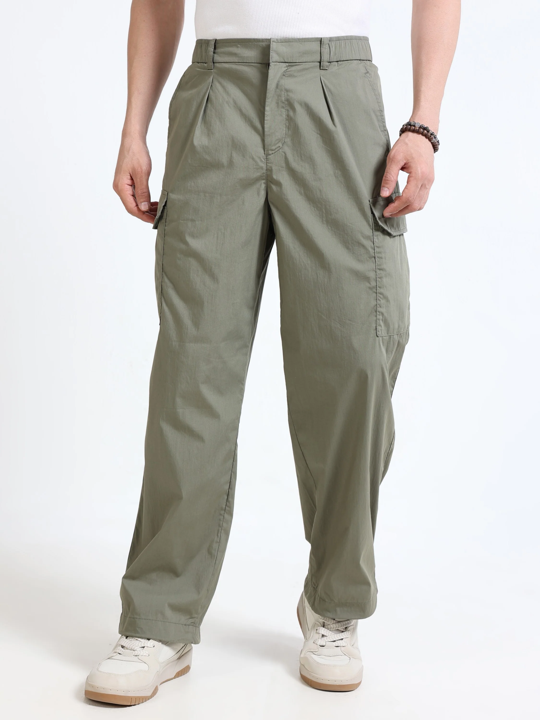 Men Olive Parachute Cargo Pants - Image 2