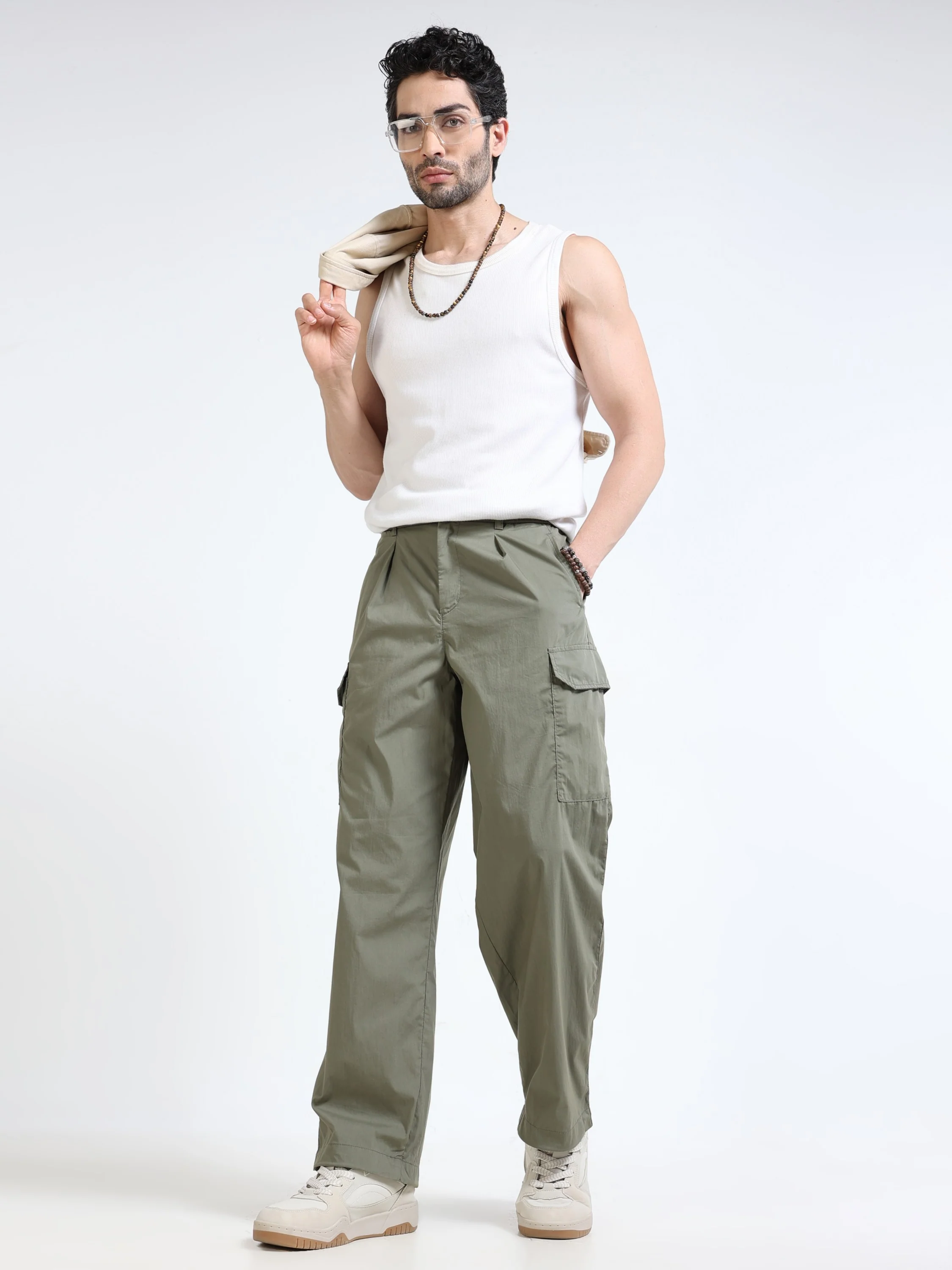 Men Olive Parachute Cargo Pants - Image 3