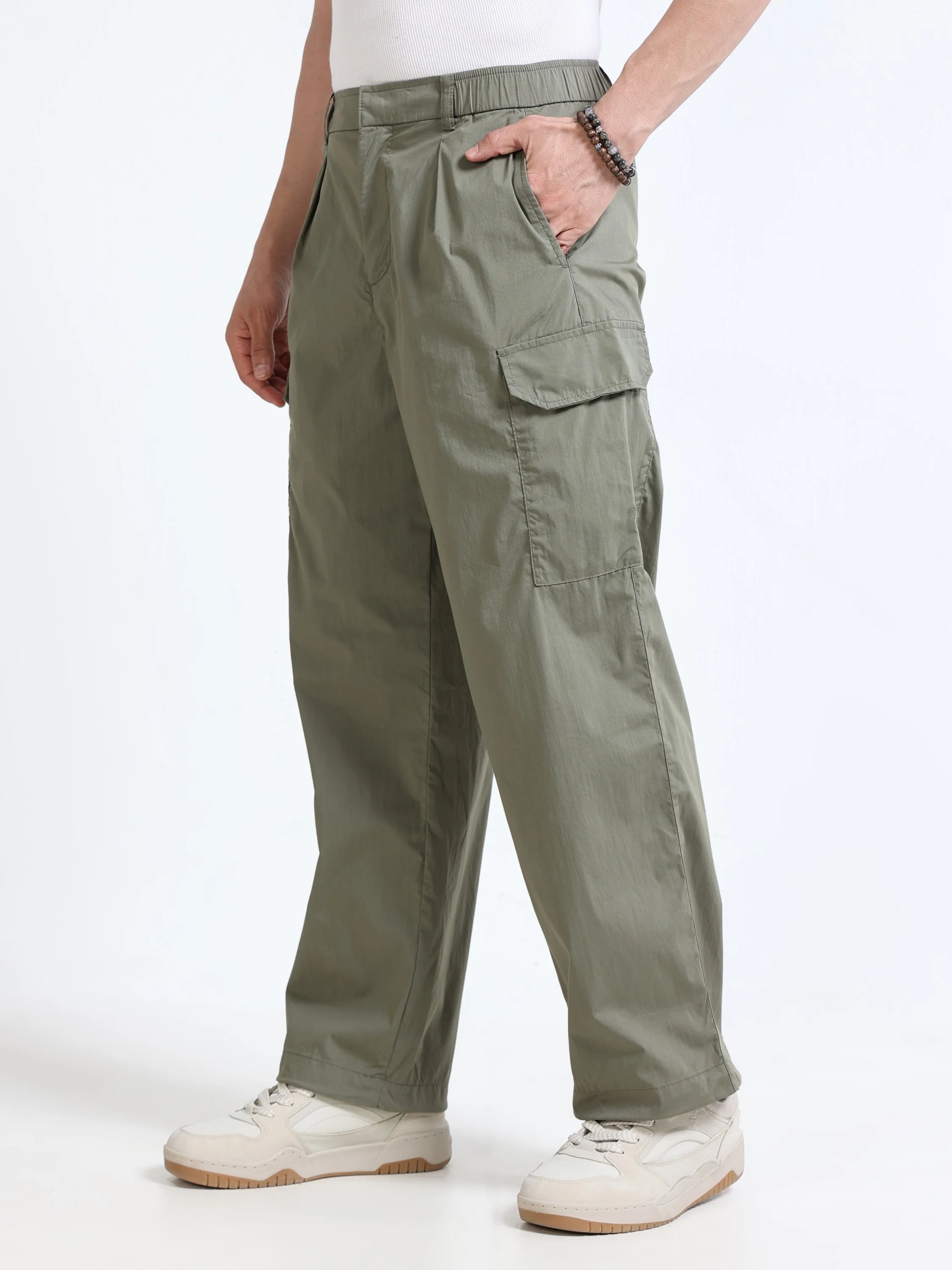 Men Olive Parachute Cargo Pants - Image 6
