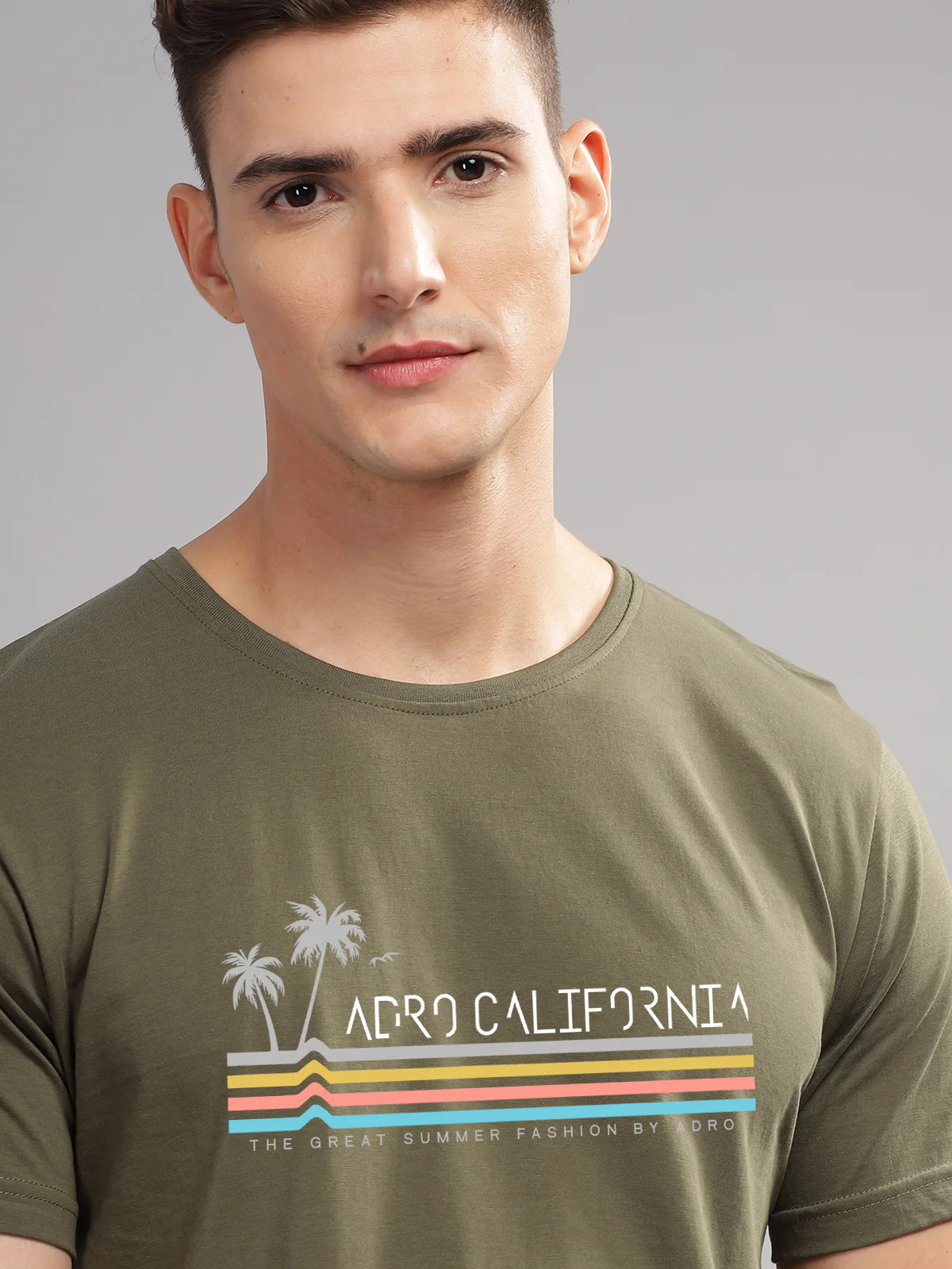 Men Olive Round Neck T Shirt - Image 2