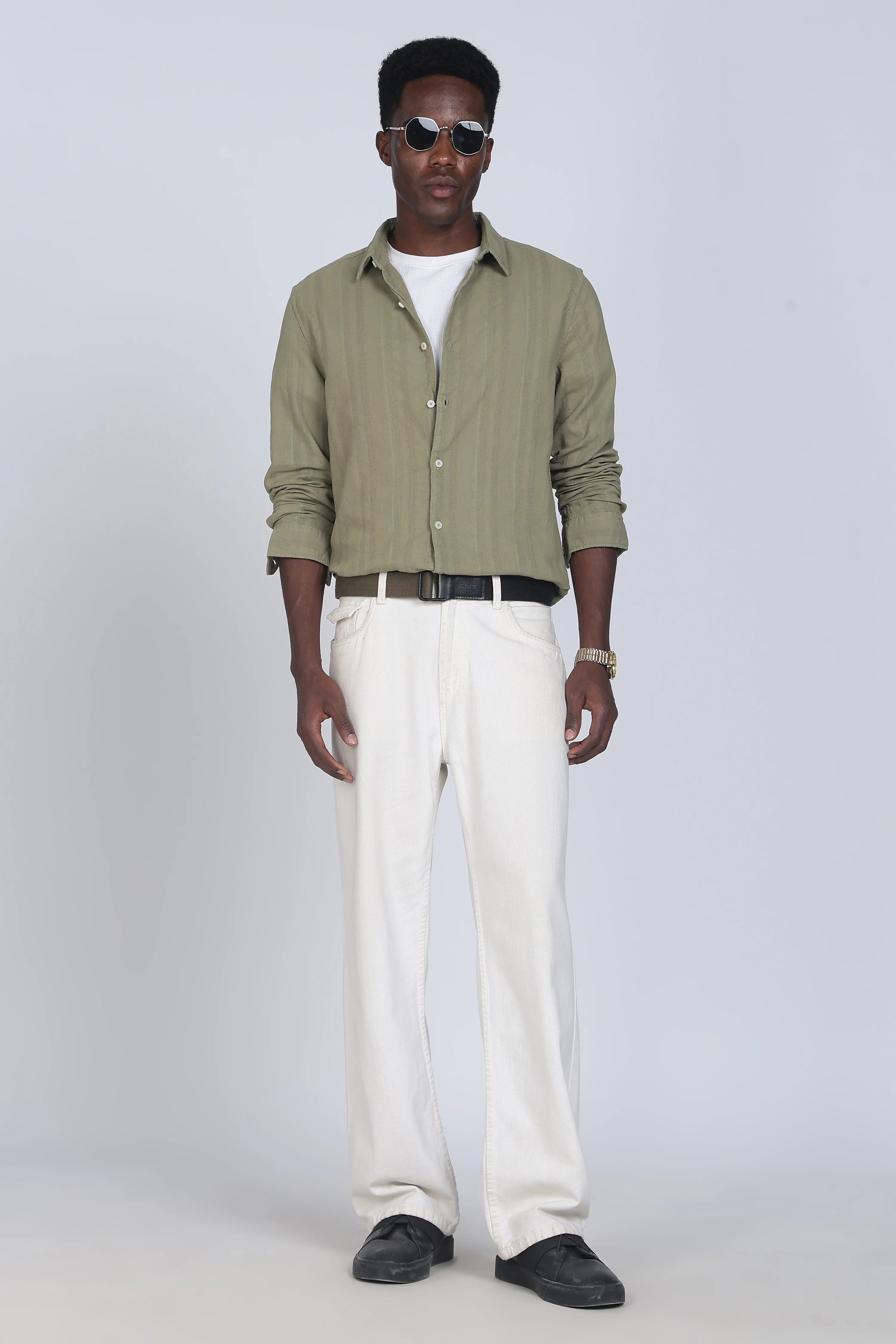 Men Olive Self Design Shirt - Image 10