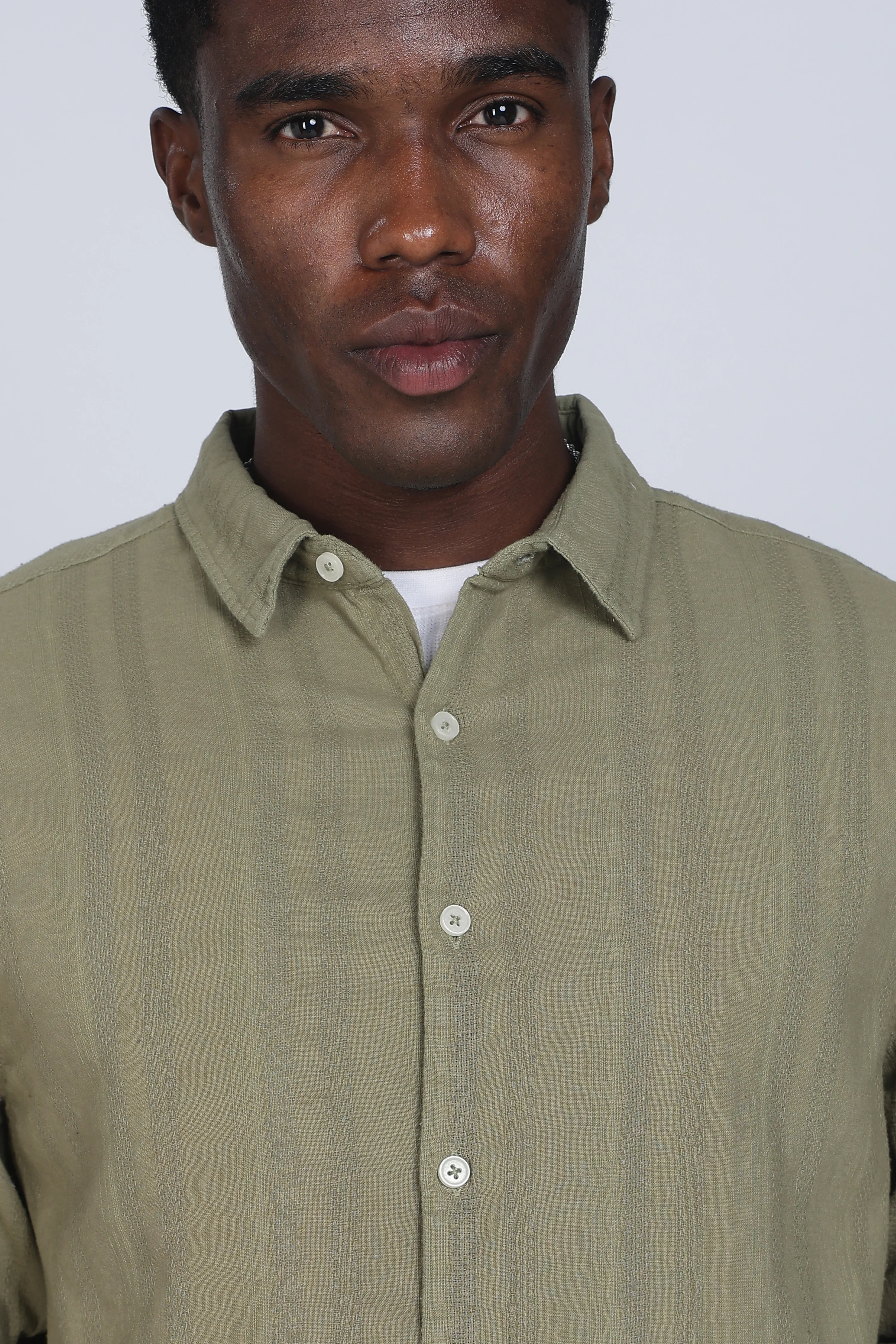 Men Olive Self Design Shirt - Image 3