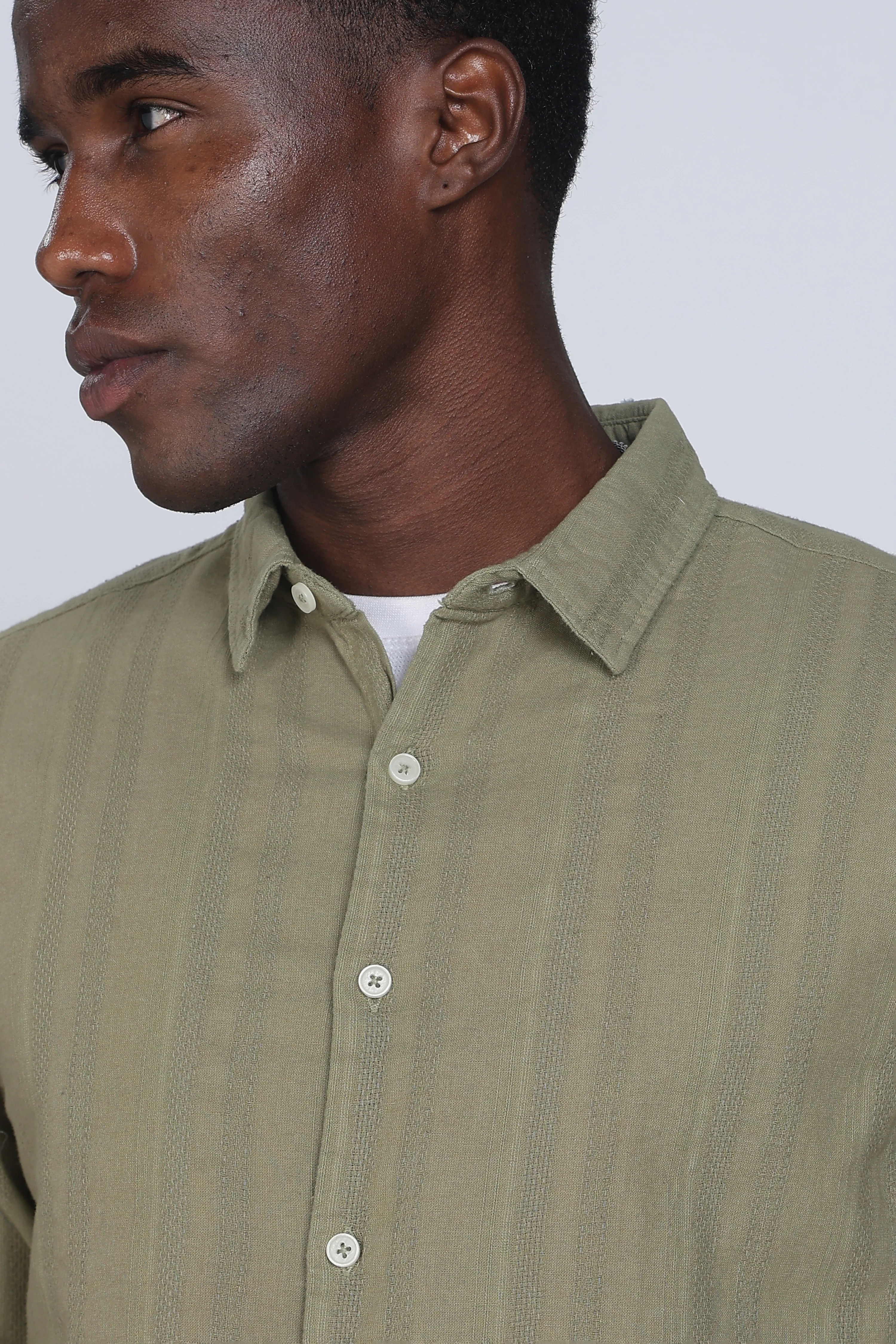 Men Olive Self Design Shirt - Image 6