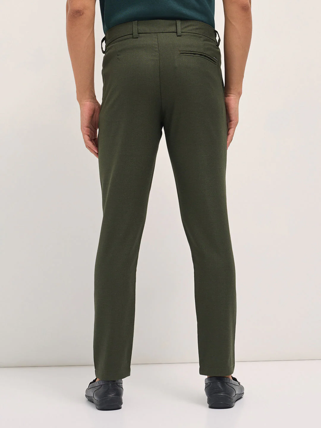 Men Olive Slim Fit Formal Trousers - Image 2