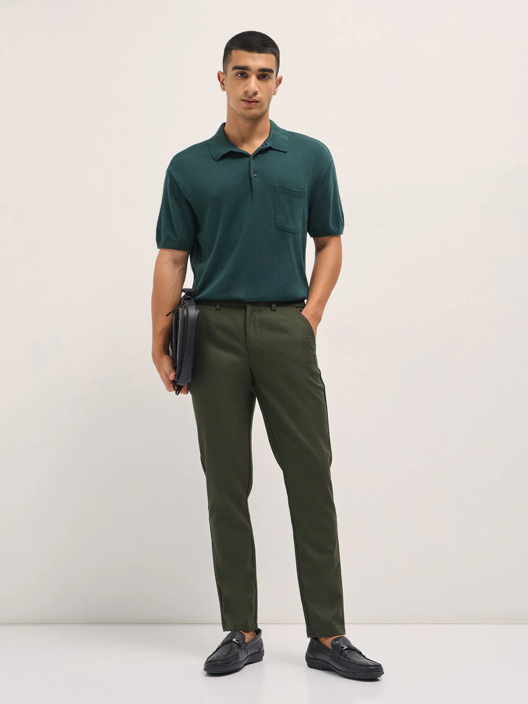 Men Olive Slim Fit Formal Trousers - Image 4