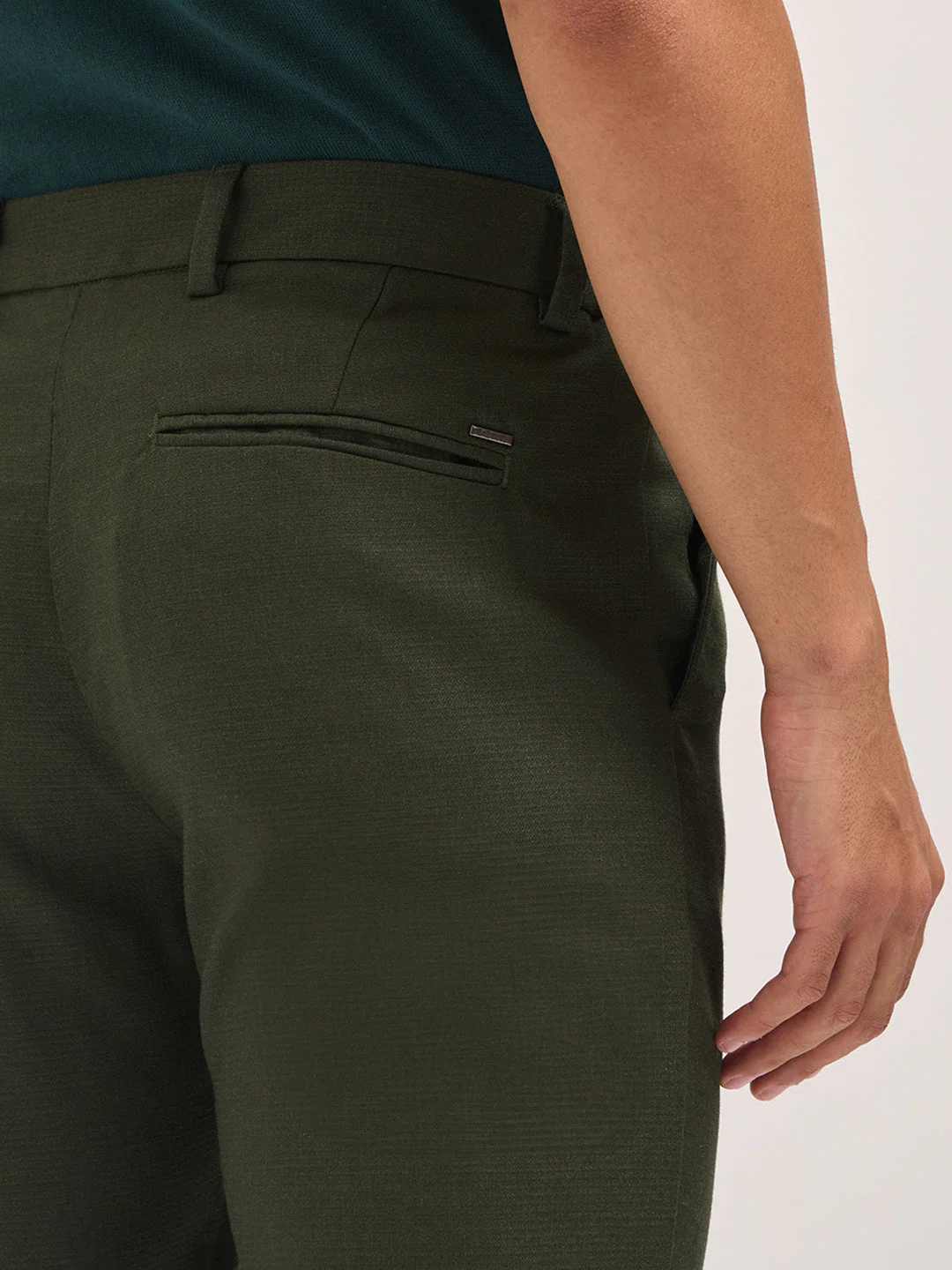 Men Olive Slim Fit Formal Trousers - Image 6