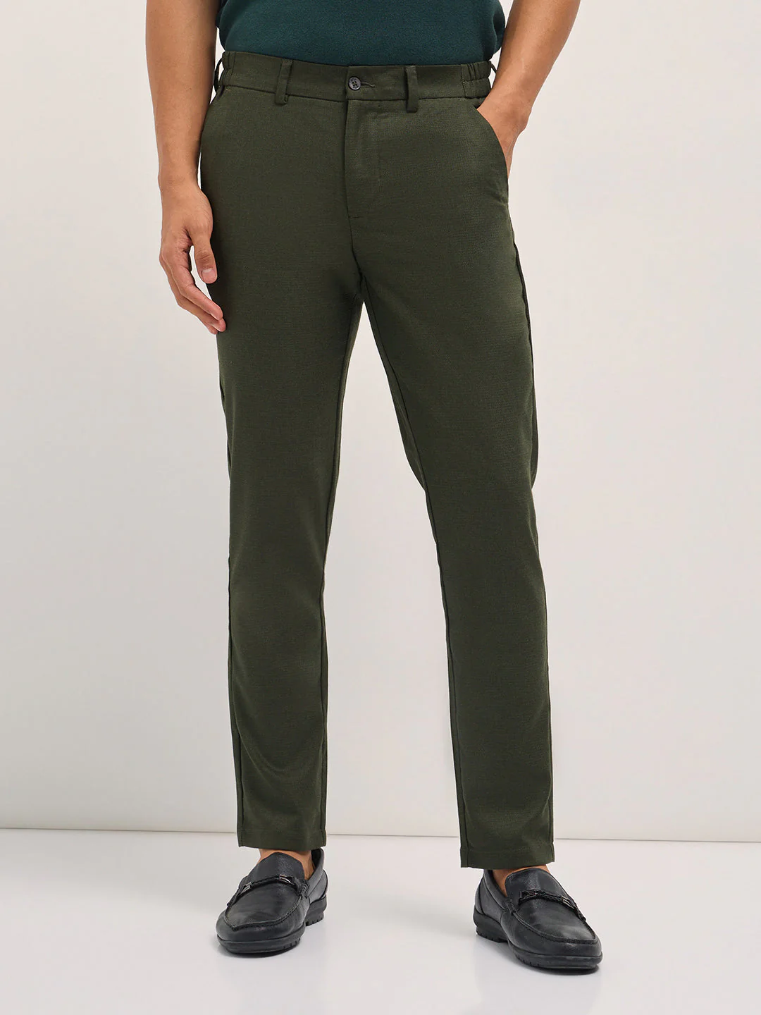 Men Olive Slim Fit Formal Trousers - Image 7