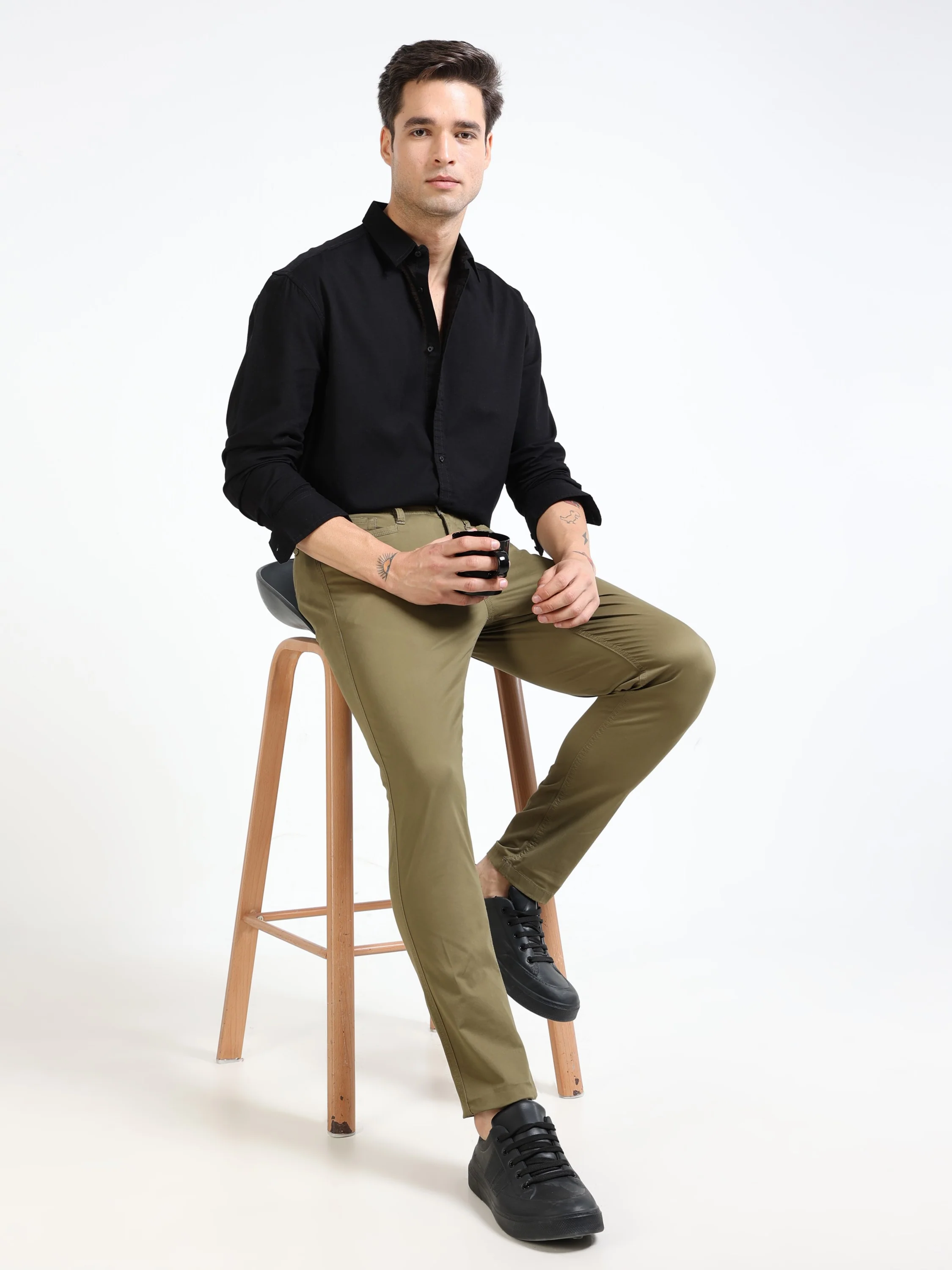Men Olive Slim Fit Pant - Image 4