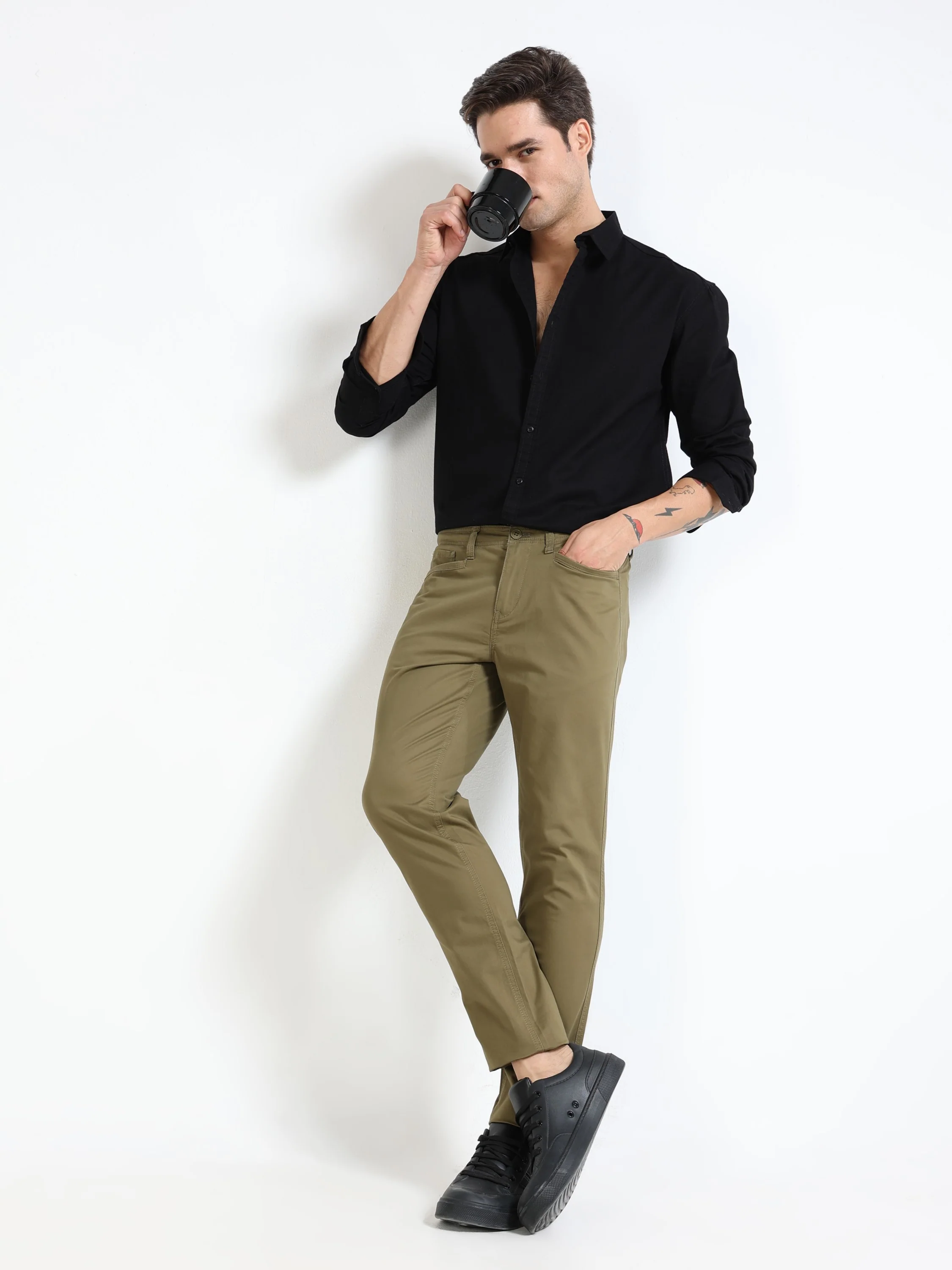 Men Olive Slim Fit Pant - Image 5