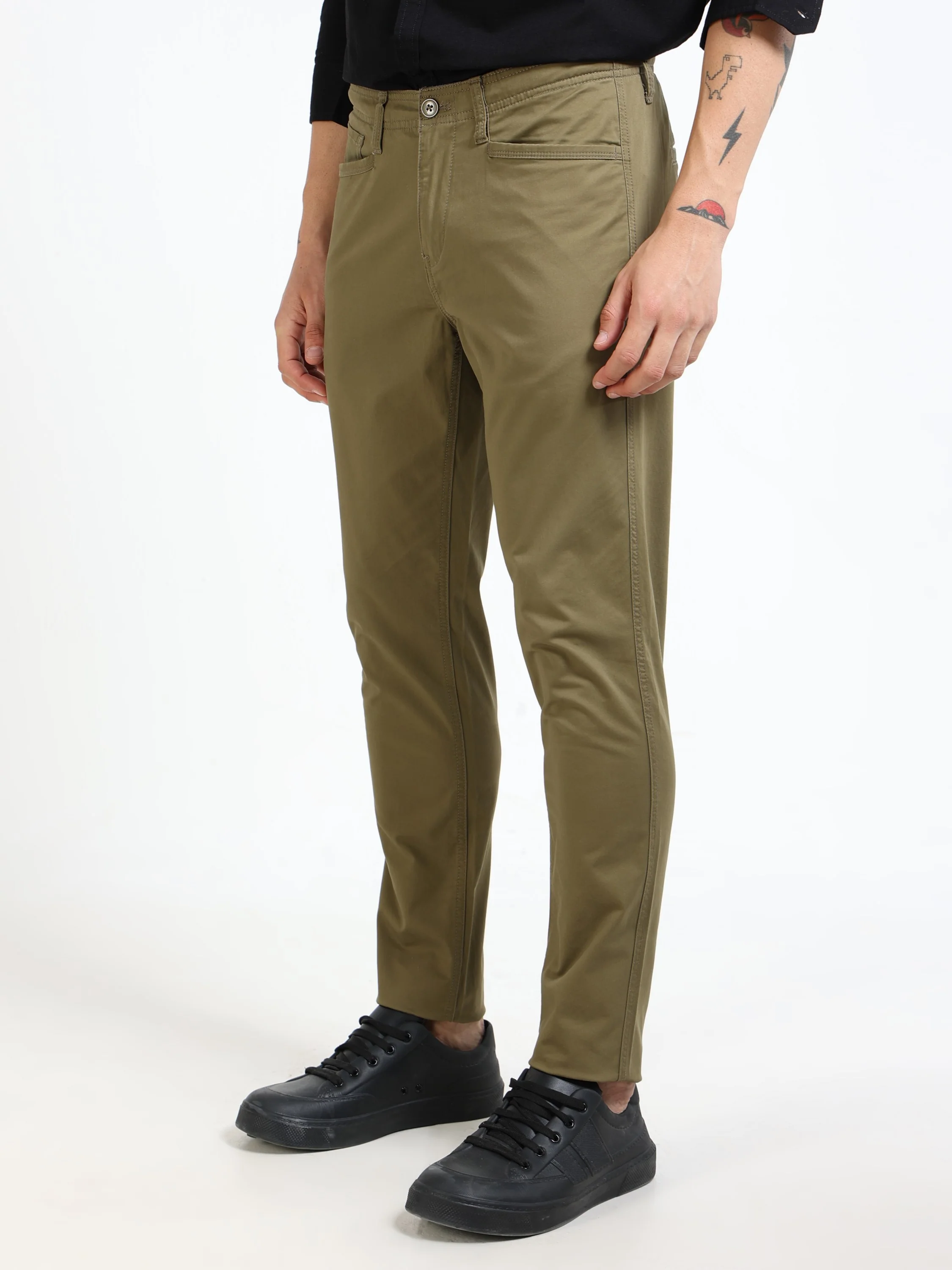 Men Olive Slim Fit Pant - Image 6