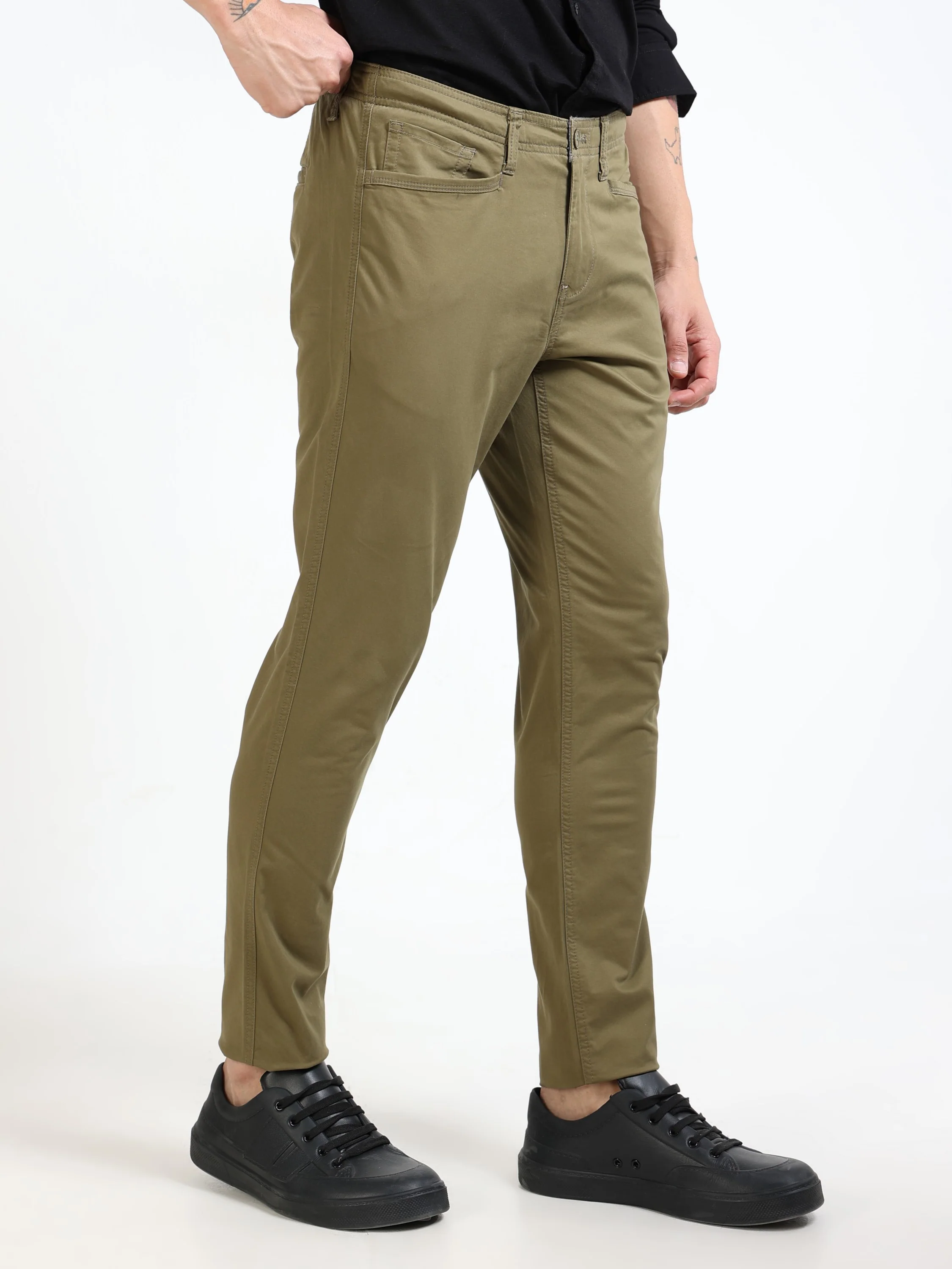 Men Olive Slim Fit Pant - Image 7
