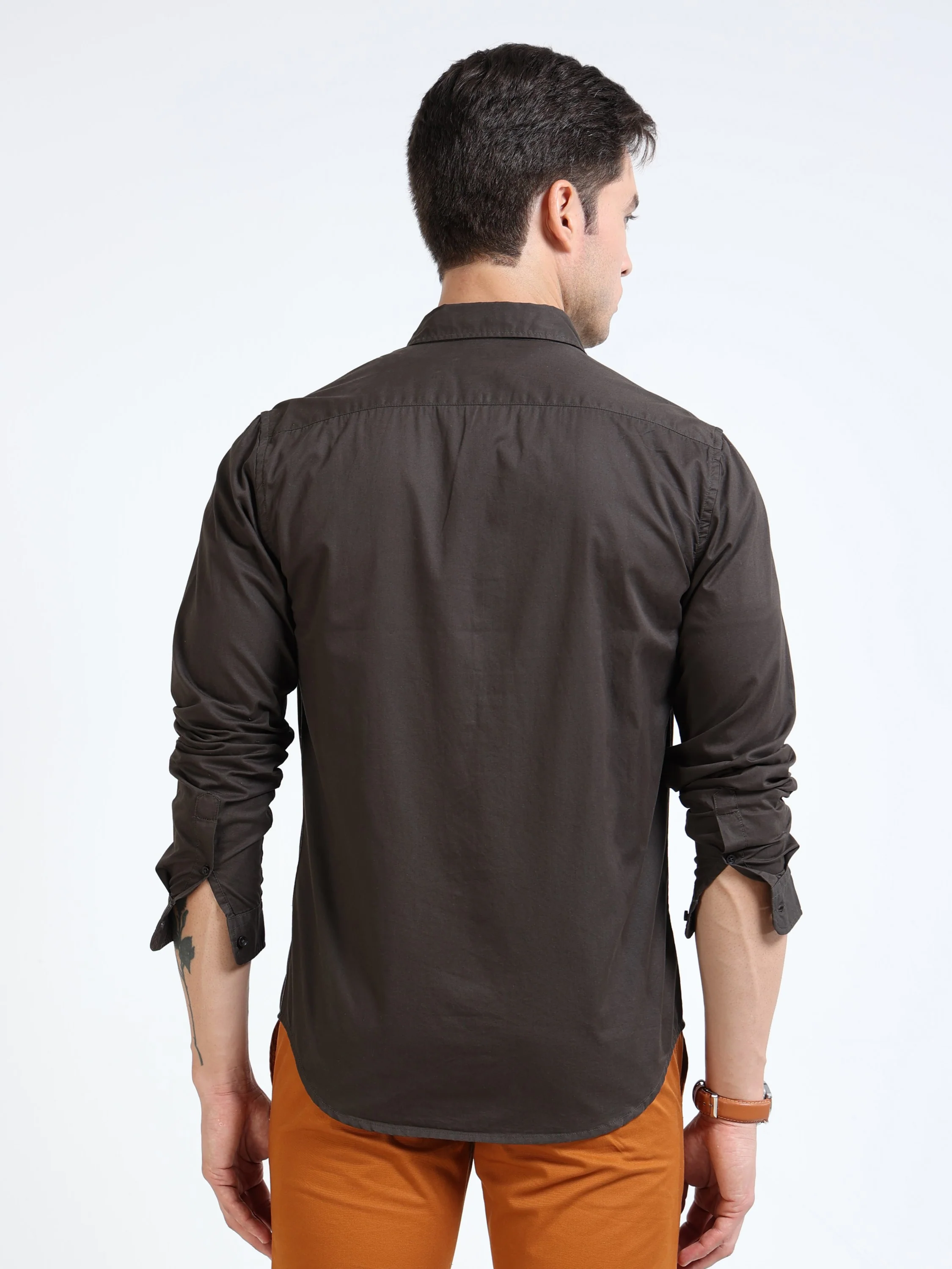 Men Olive Slim Fit Shirt - Image 2