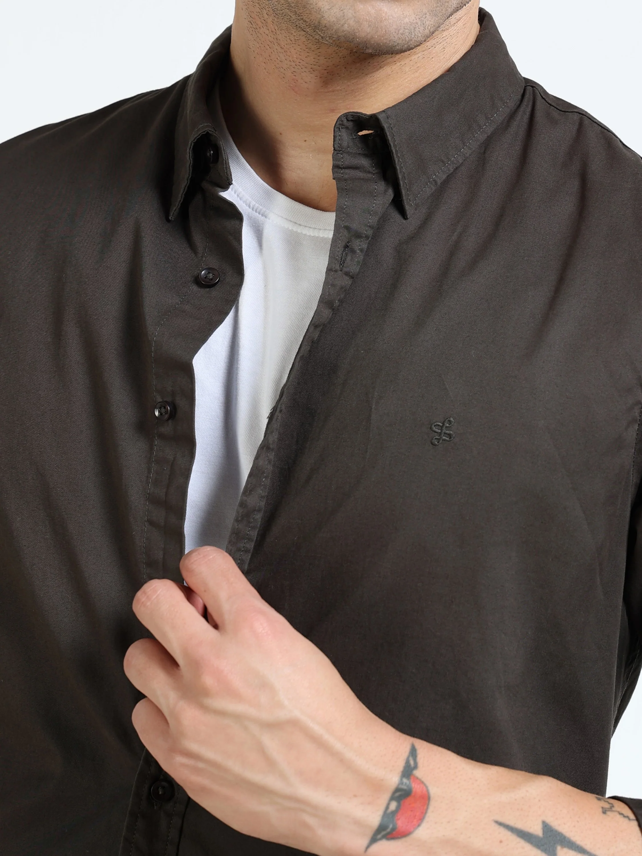 Men Olive Slim Fit Shirt - Image 3