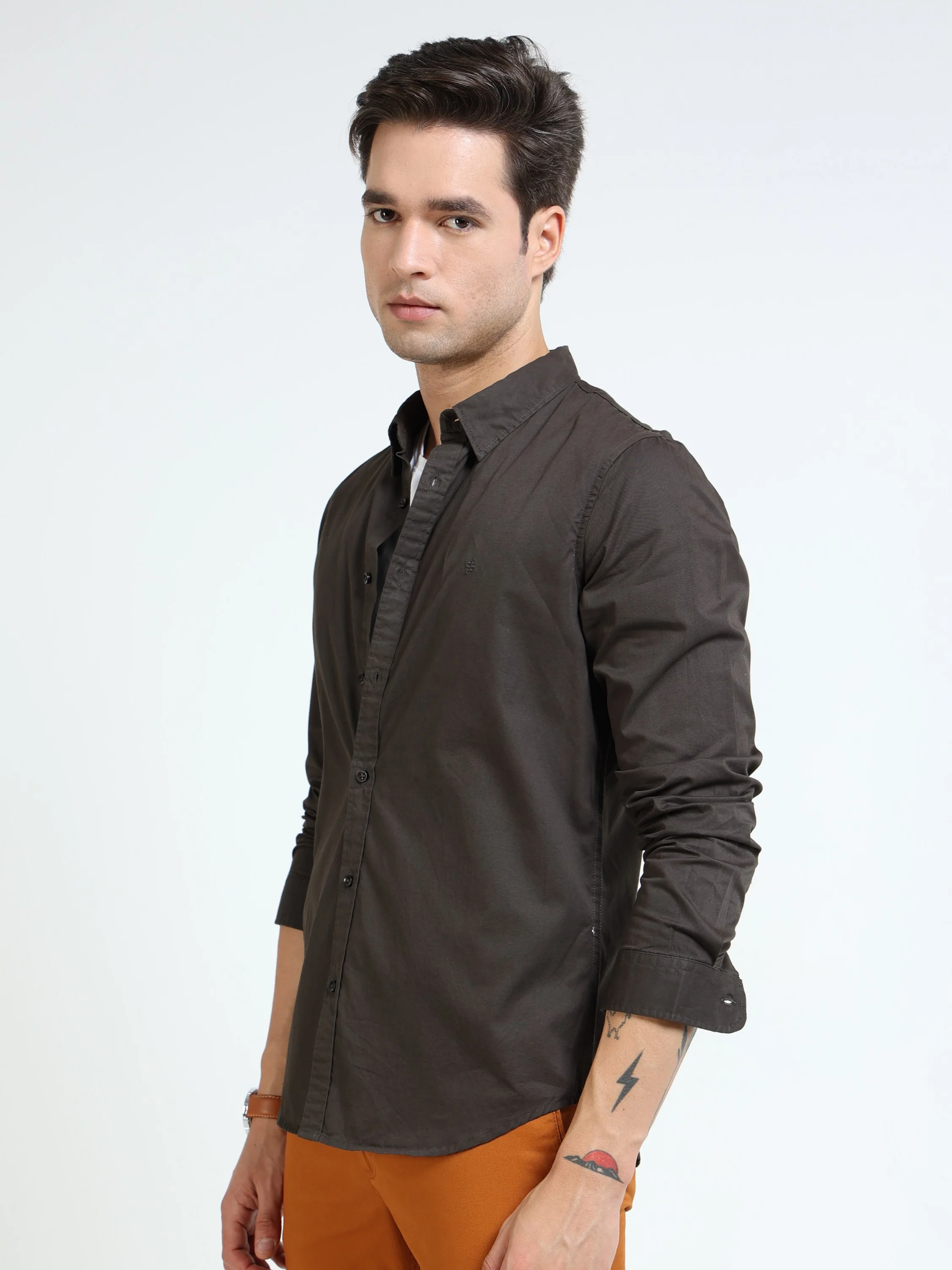Men Olive Slim Fit Shirt - Image 4