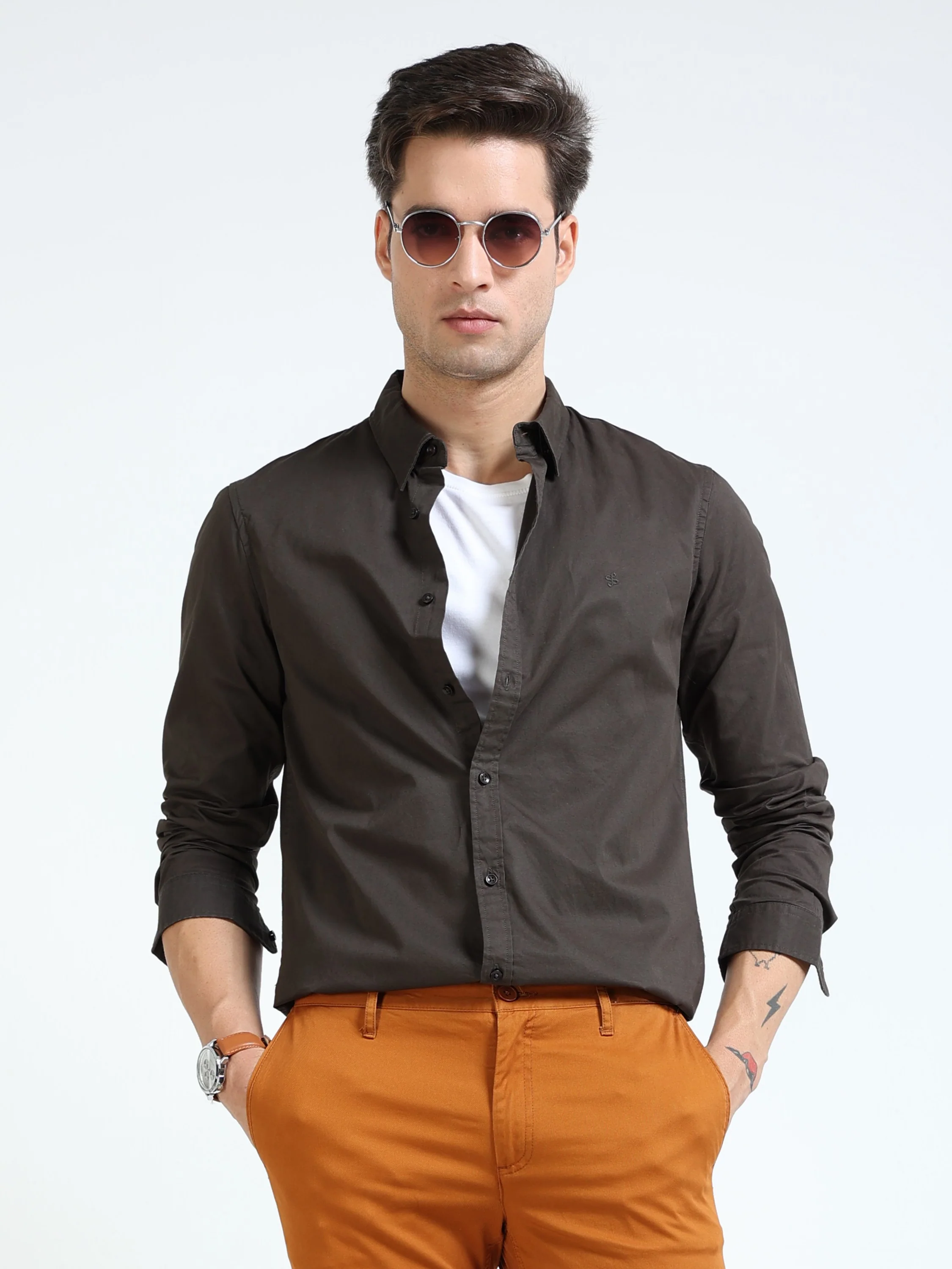 Men Olive Slim Fit Shirt - Image 6