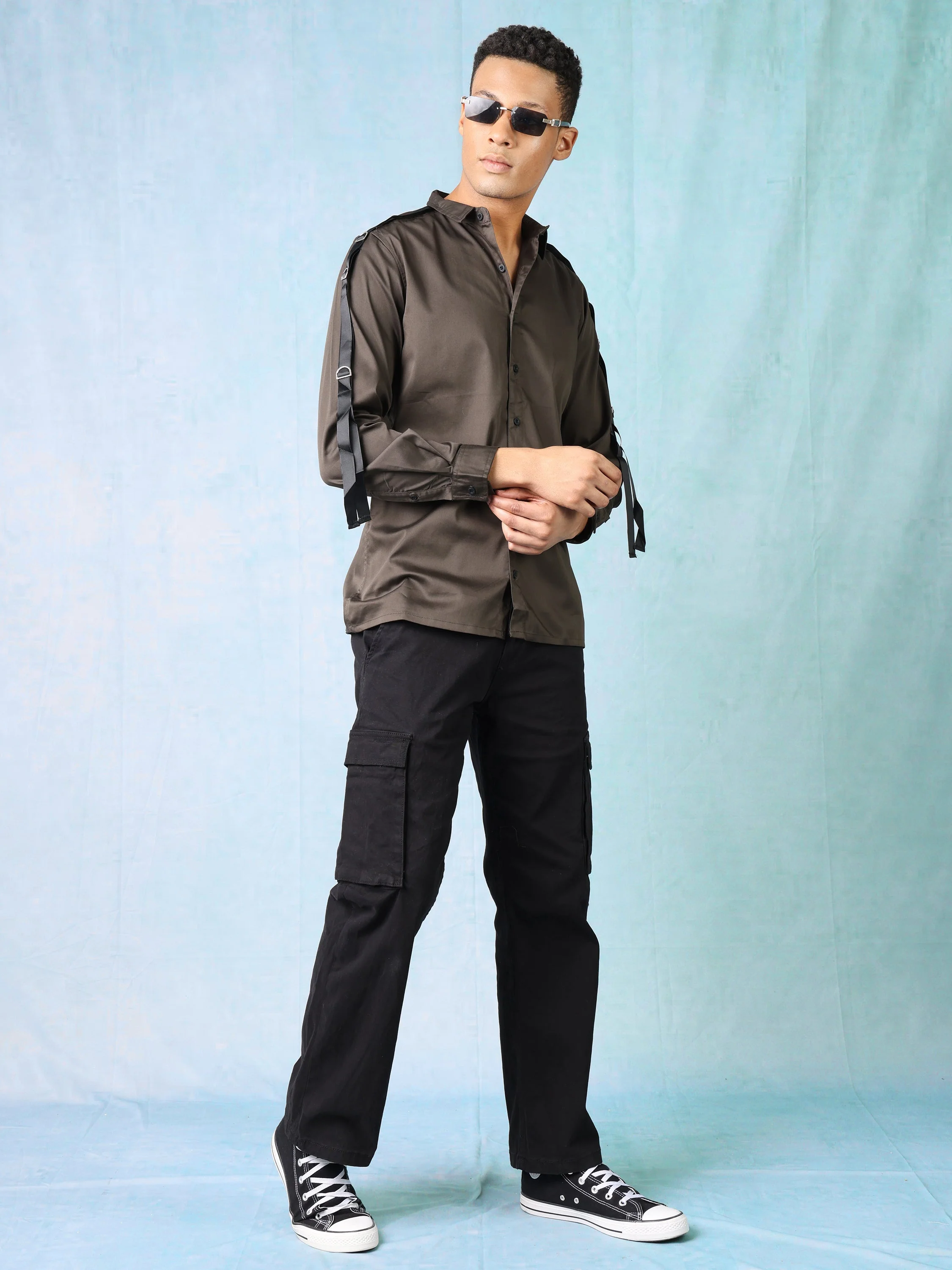 Men Olive Slim Fit Shirt - Image 2