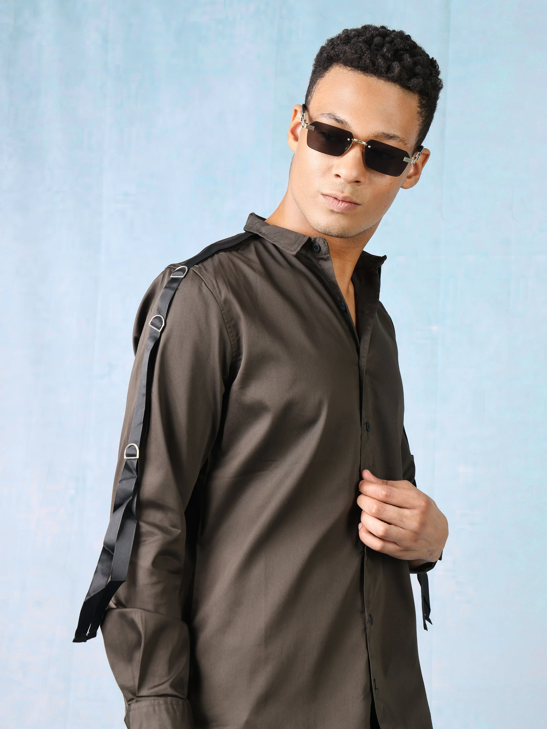 Men Olive Slim Fit Shirt - Image 3
