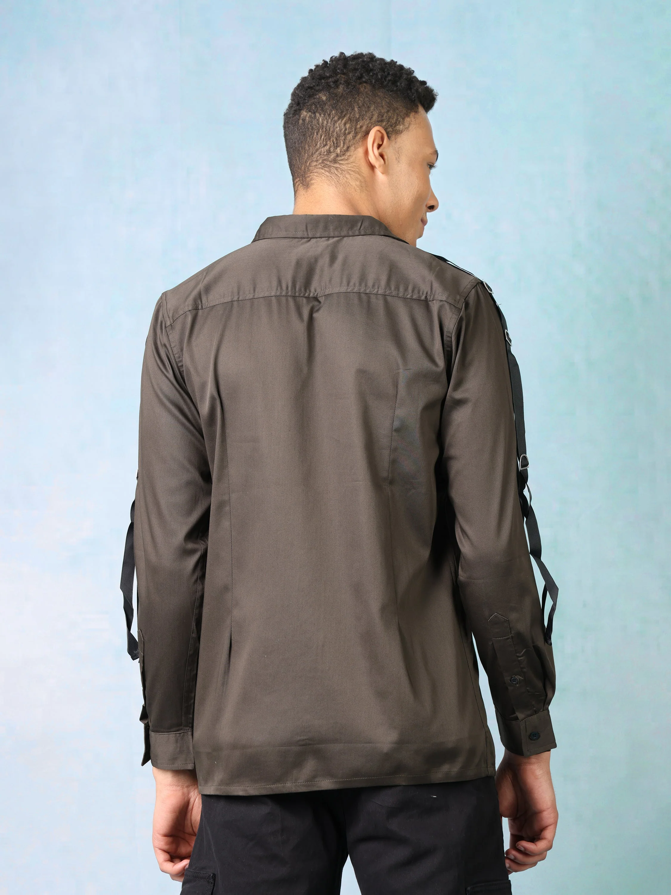 Men Olive Slim Fit Shirt - Image 4