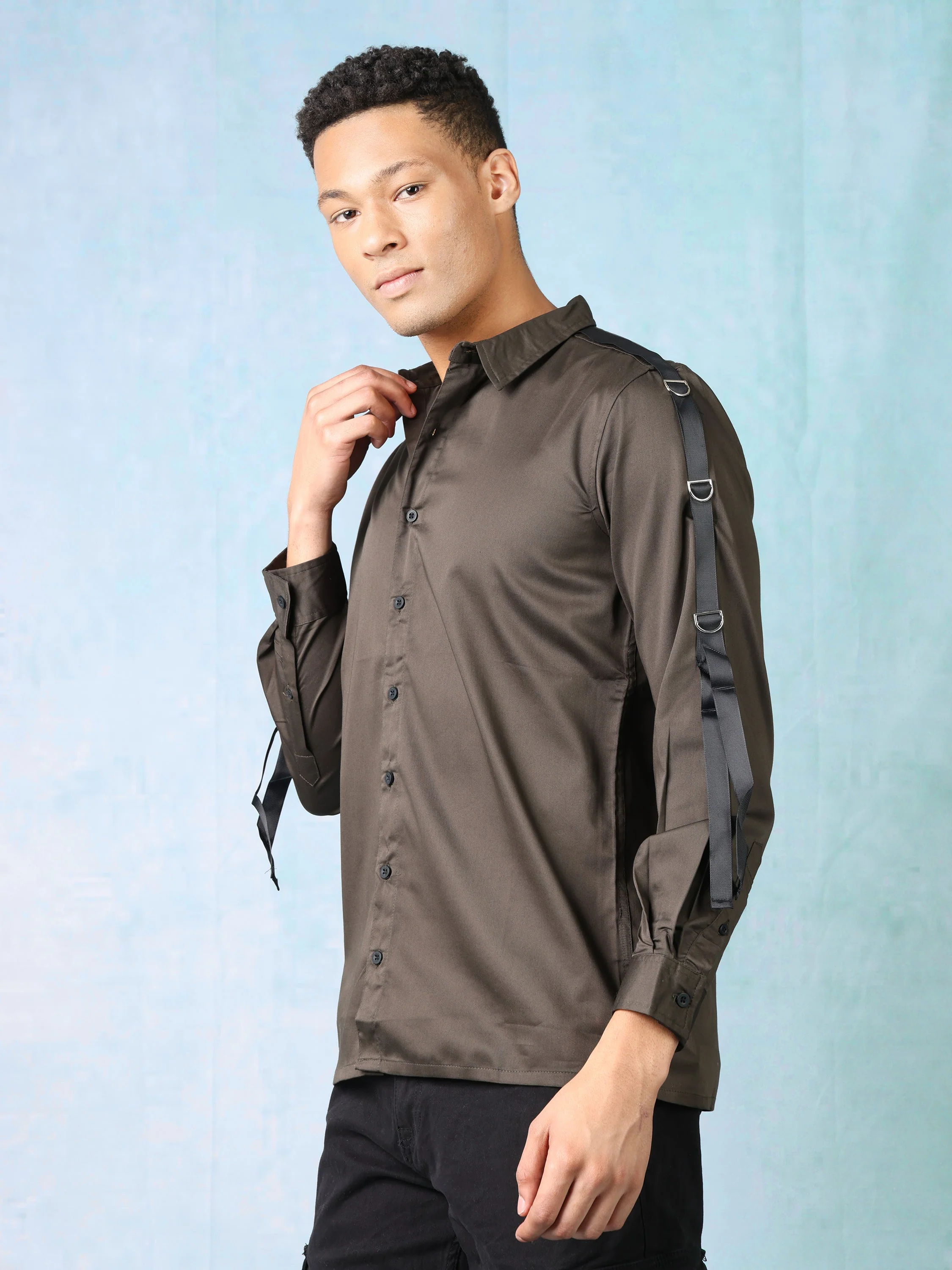 Men Olive Slim Fit Shirt - Image 5