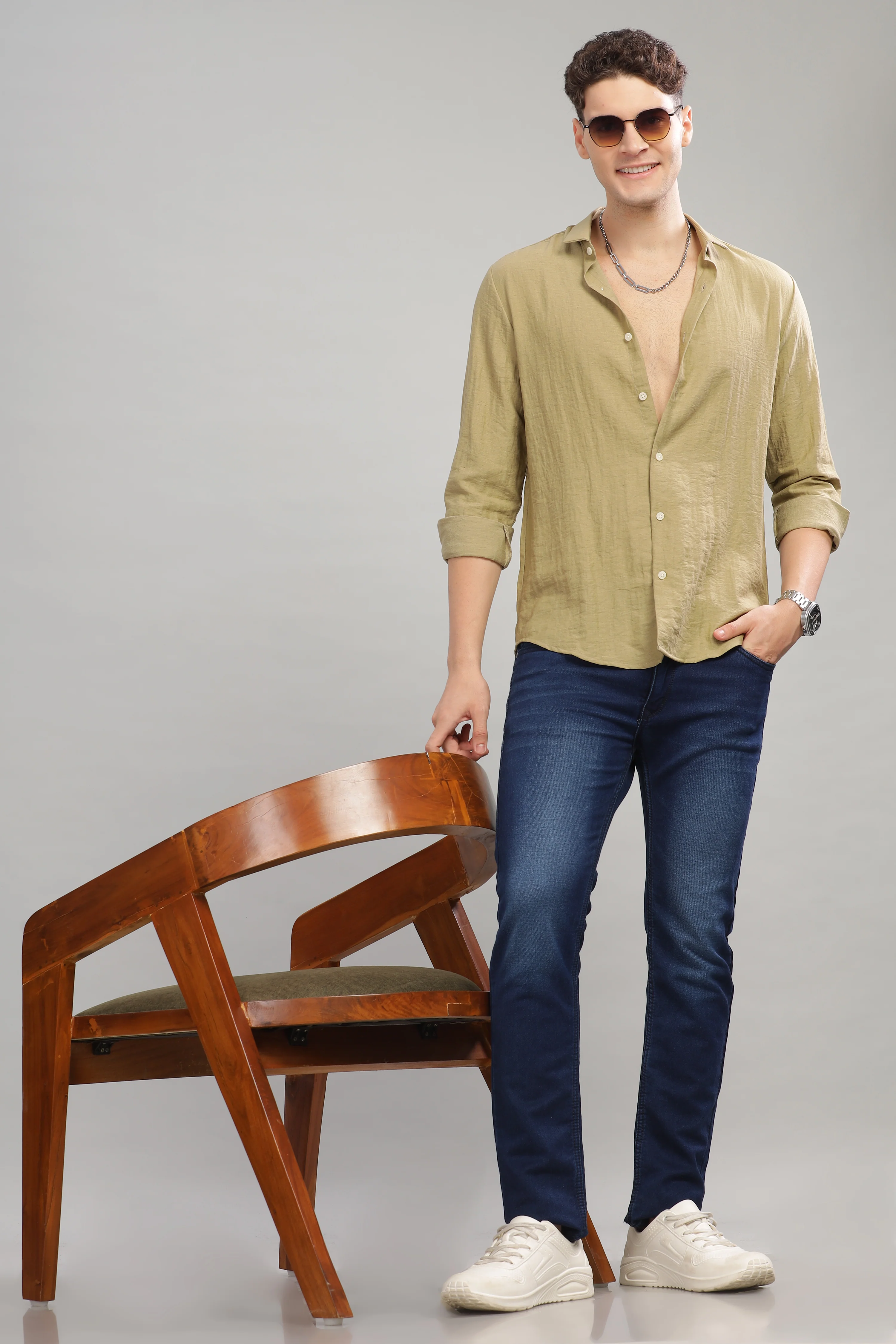 Men Olive Slim Fit Shirt - Image 2