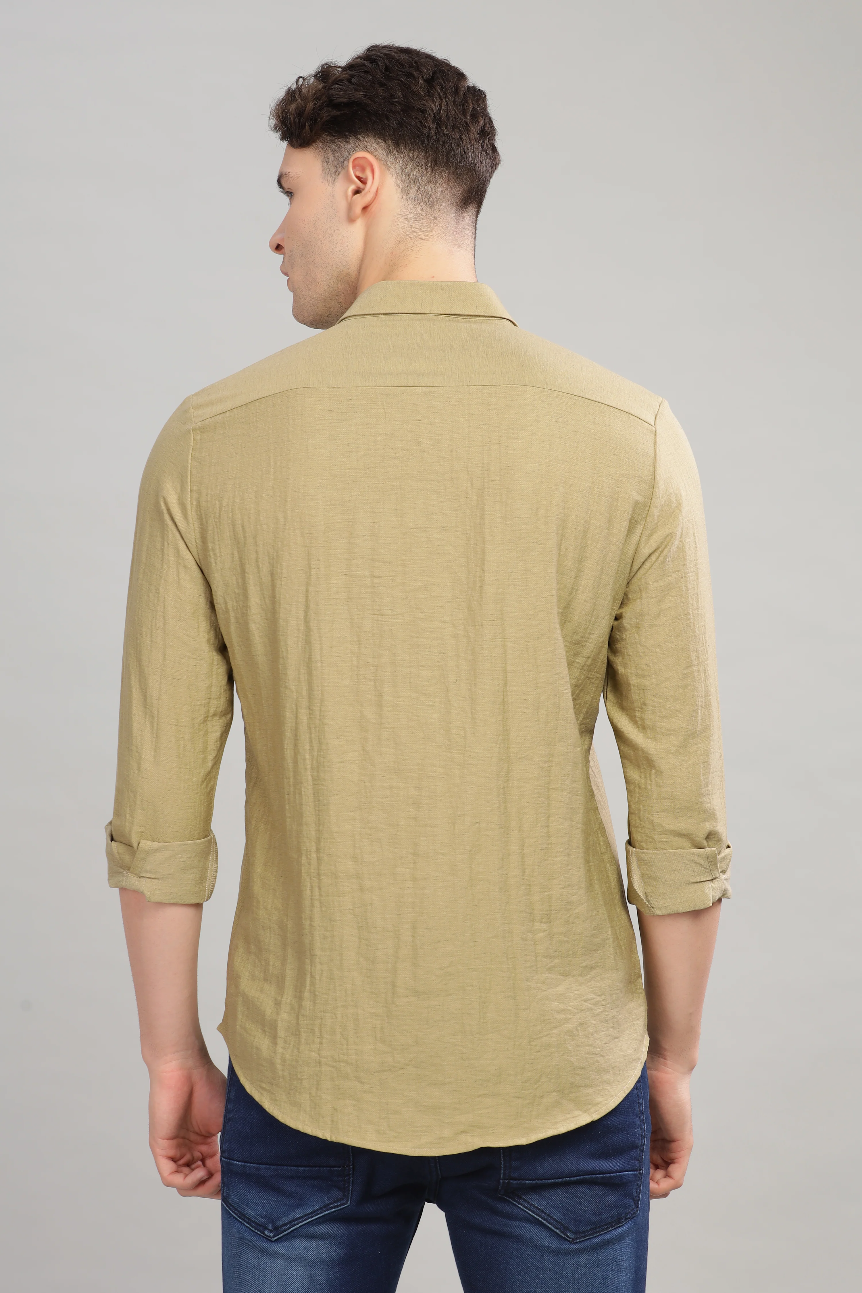 Men Olive Slim Fit Shirt - Image 3